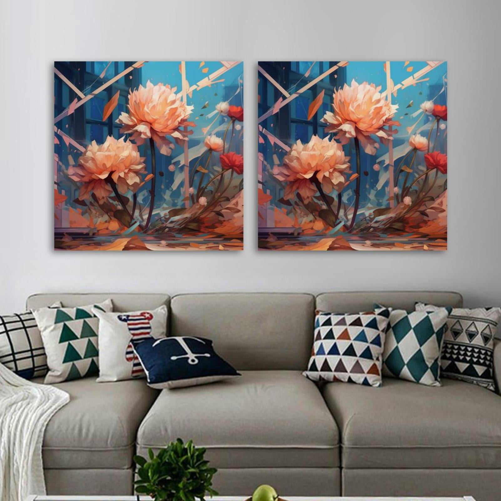 OWNSERIES Floral Pattern 2PC Canvas Wall Art Paintings for Living Room ...