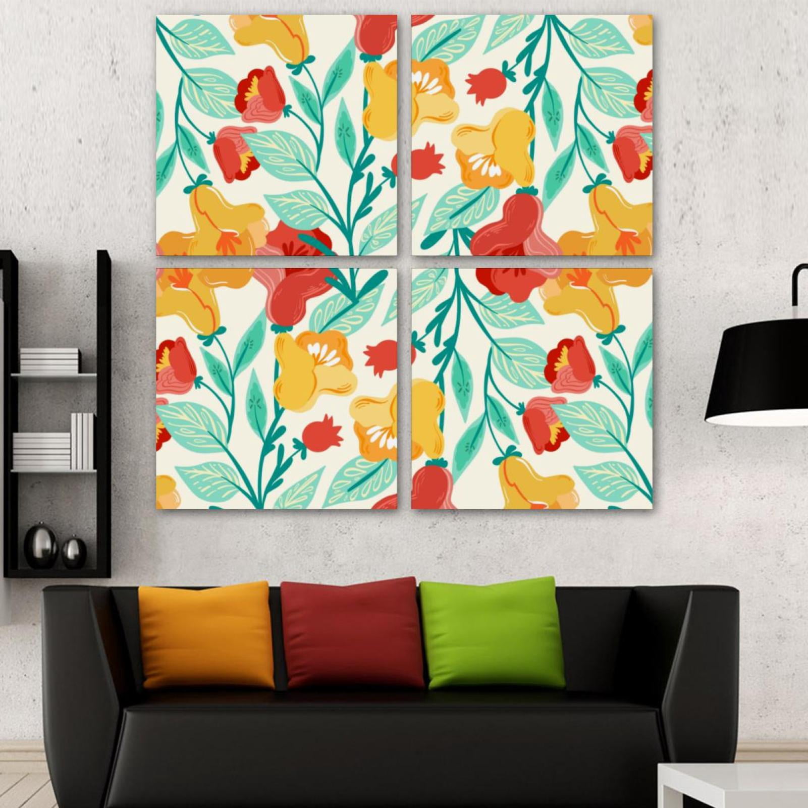 OWNSERIES Floral Pattern 4PC Frameless Canvas Wall Art Paintings for ...