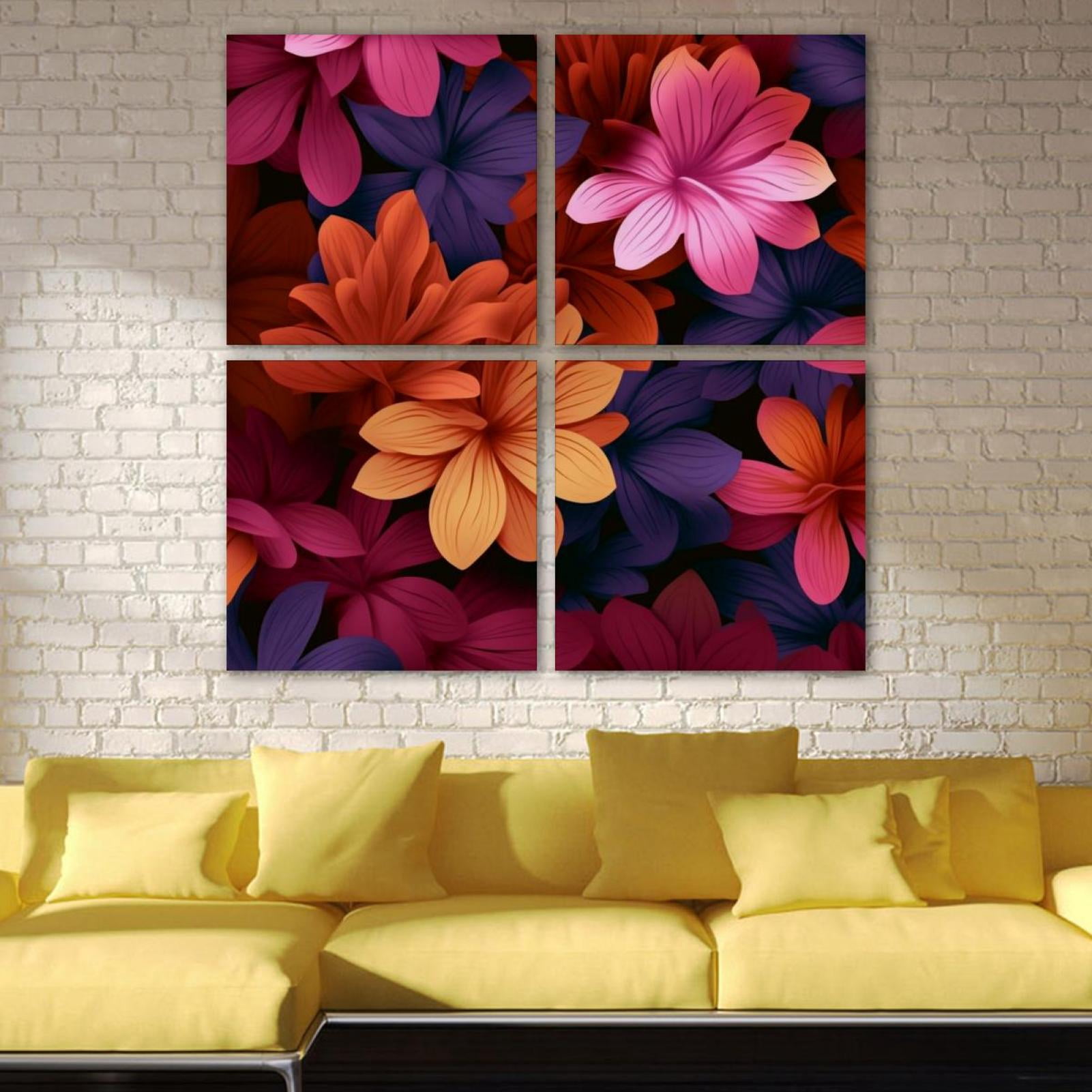 OWNSERIES Floral Pattern Pattern 4PC Frameless Canvas Wall Art ...