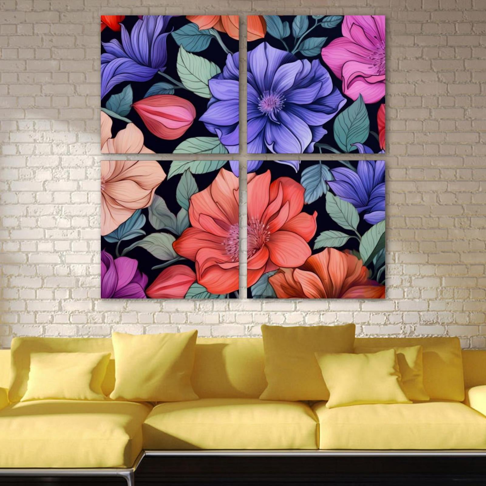 OWNSERIES Floral Pattern Pattern 4PC Frameless Canvas Wall Art ...