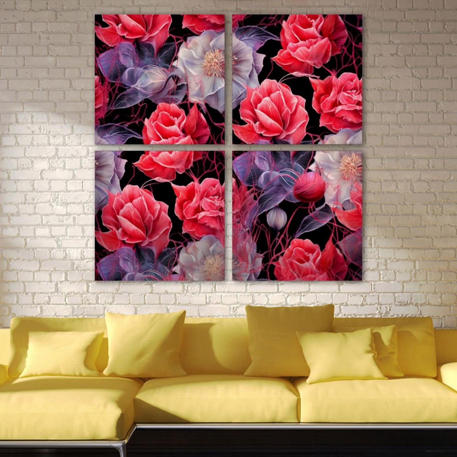 OWNSERIES Floral Pattern Pattern 4PC Frameless Canvas Wall Art ...