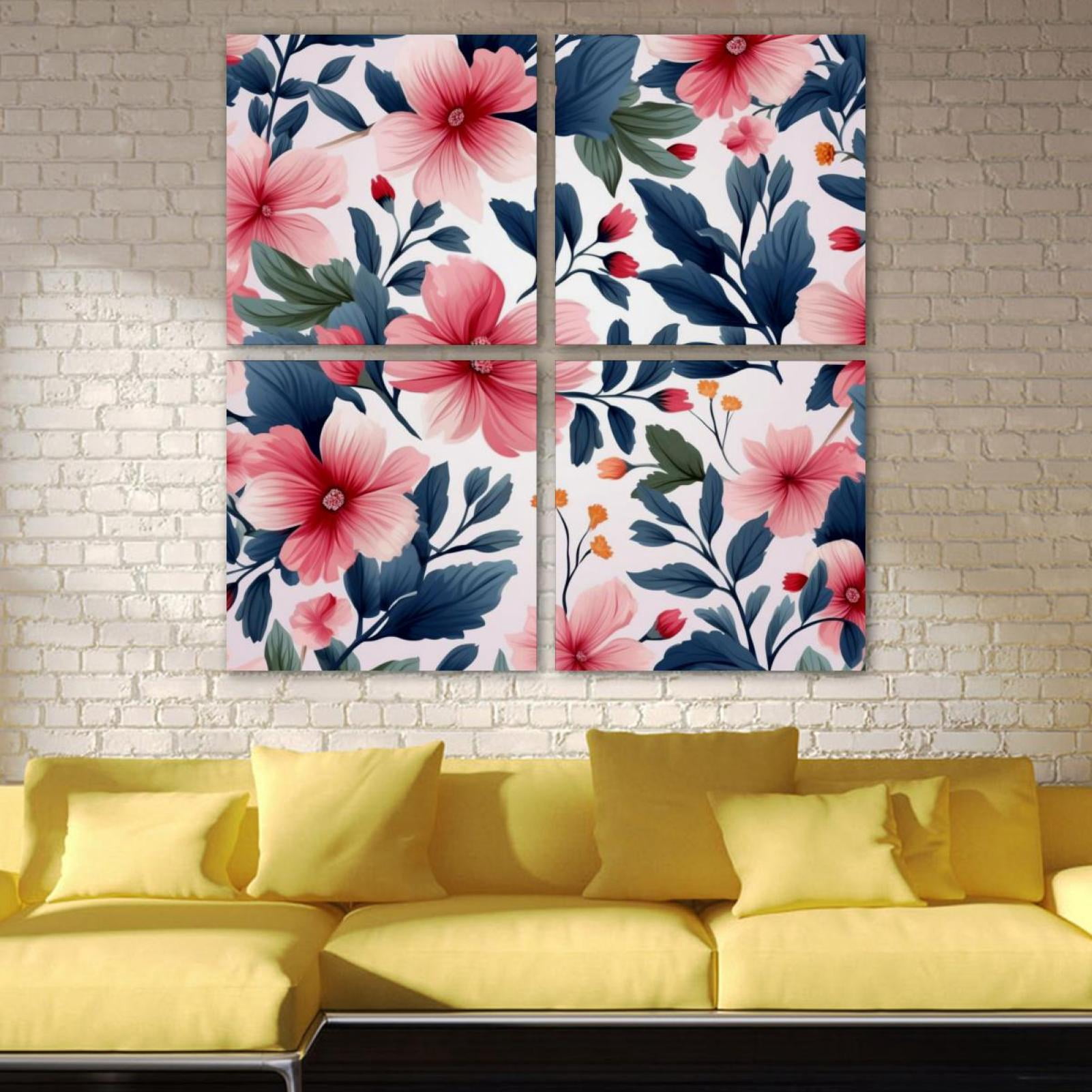 OWNSERIES Floral Pattern Pattern 4PC Frameless Canvas Wall Art ...