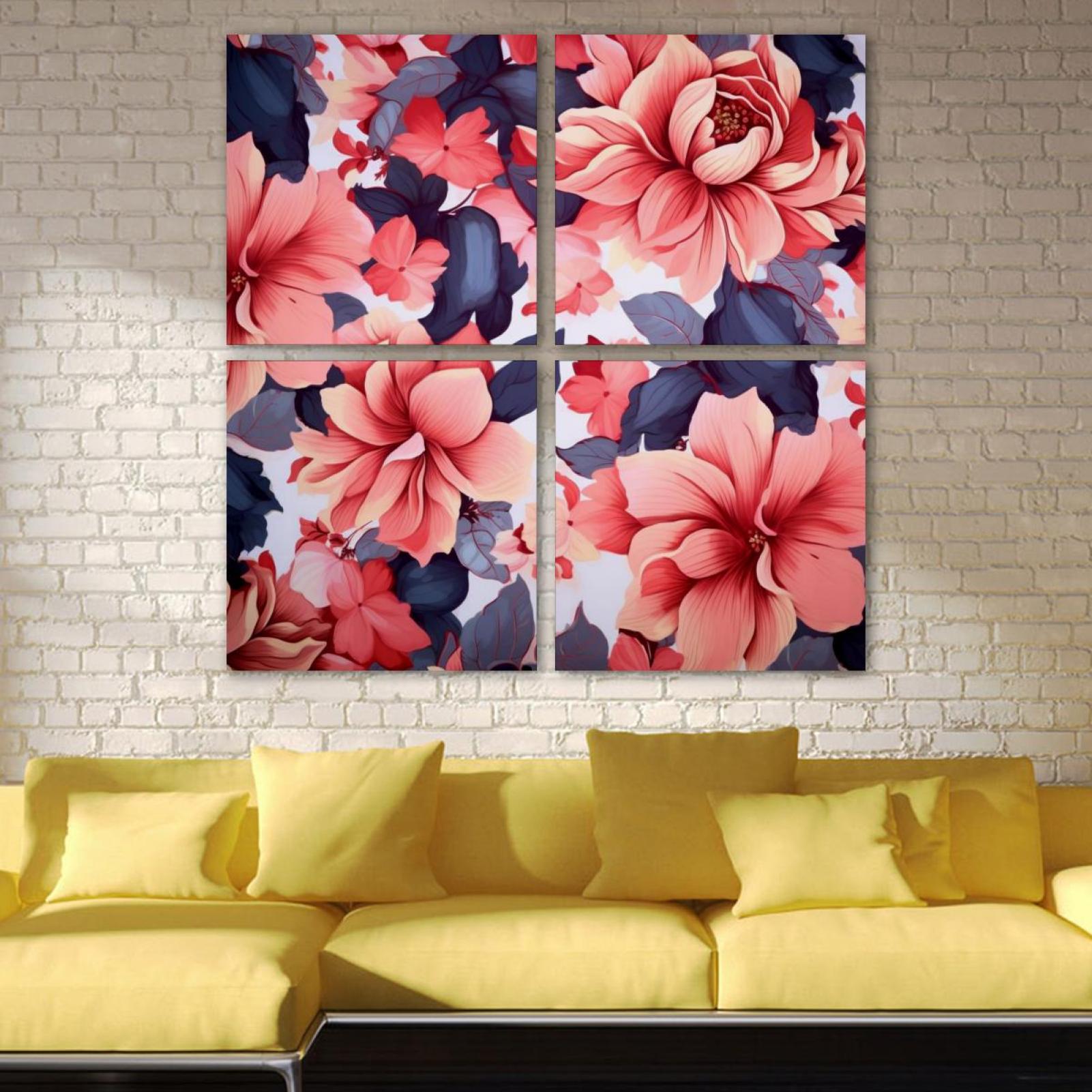 OWNSERIES Floral Pattern Pattern 4PC Frameless Canvas Wall Art ...