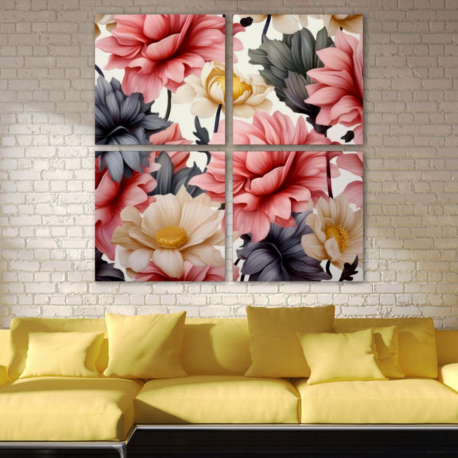 OWNSERIES Floral Pattern Pattern 4PC Frameless Canvas Wall Art ...