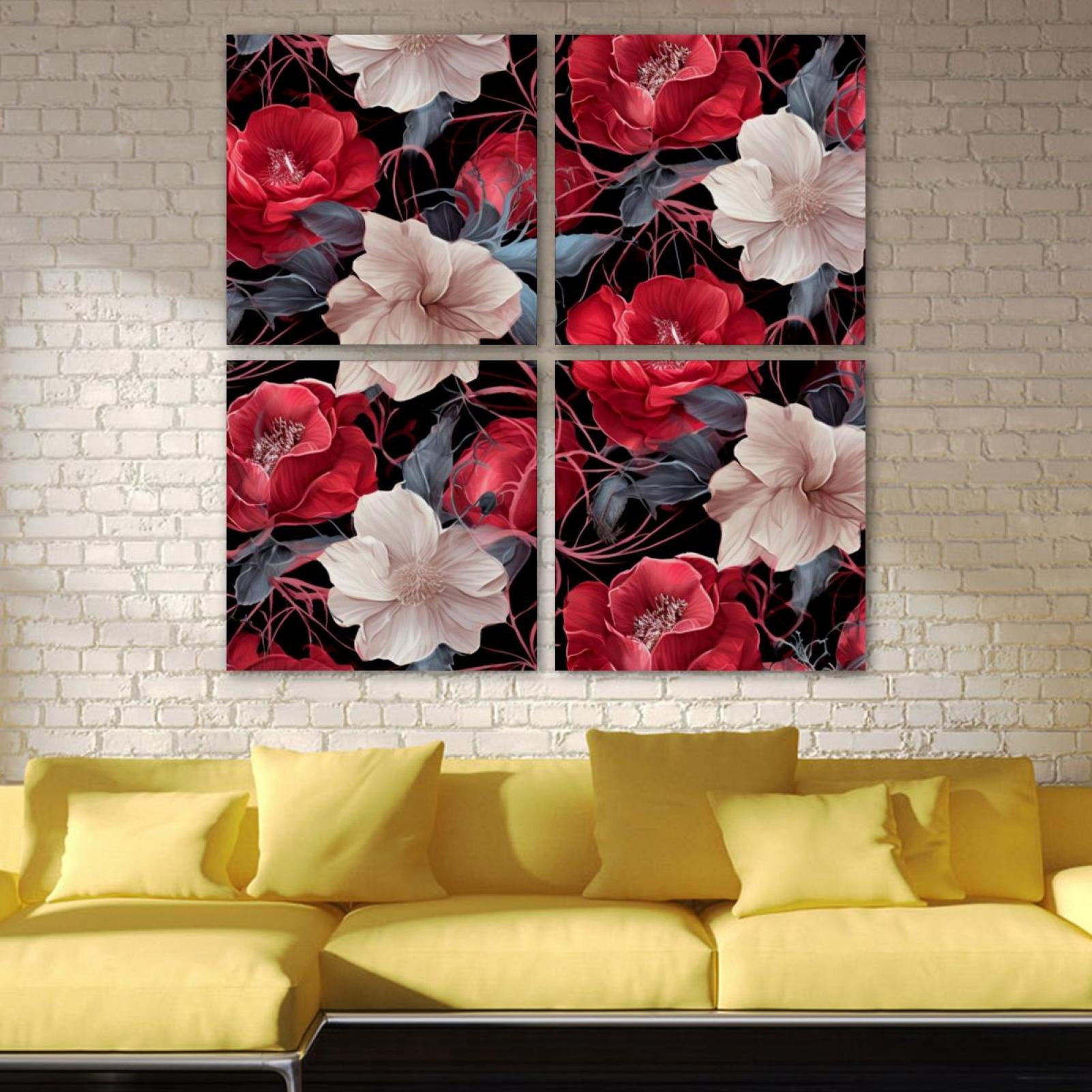 OWNSERIES Floral Pattern Pattern 4PC Frameless Canvas Wall Art ...