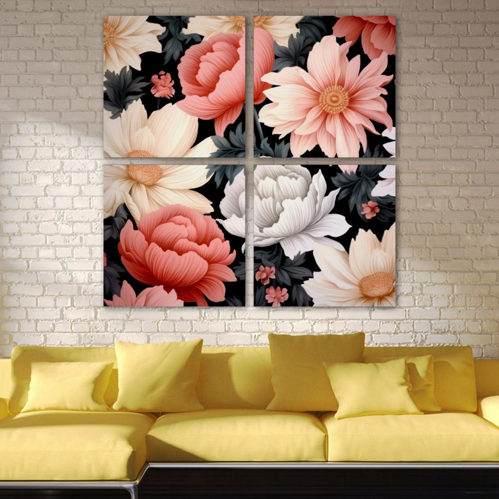 OWNSERIES Floral Pattern Pattern 4PC Frameless Canvas Wall Art ...