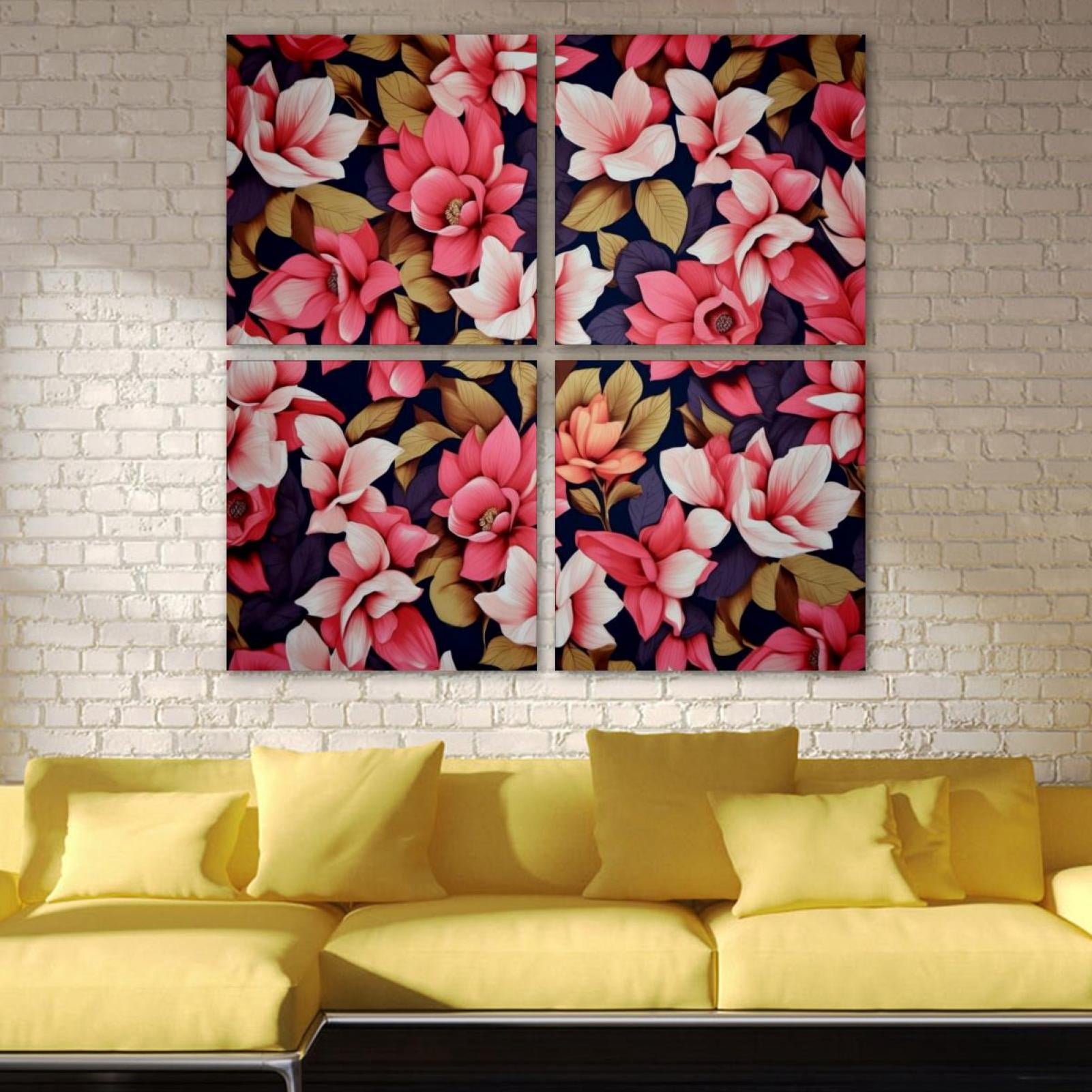 OWNSERIES Floral Pattern Pattern 4PC Frameless Canvas Wall Art ...