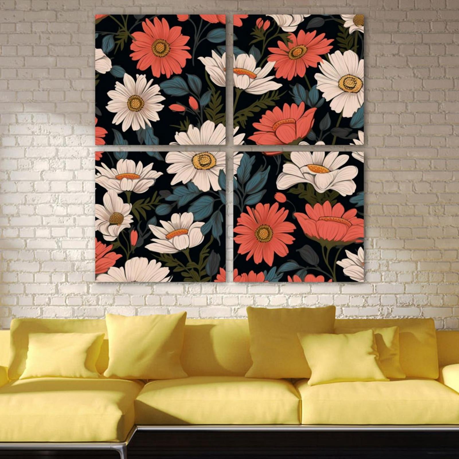 OWNSERIES Floral Pattern Pattern 4PC Frameless Canvas Wall Art ...