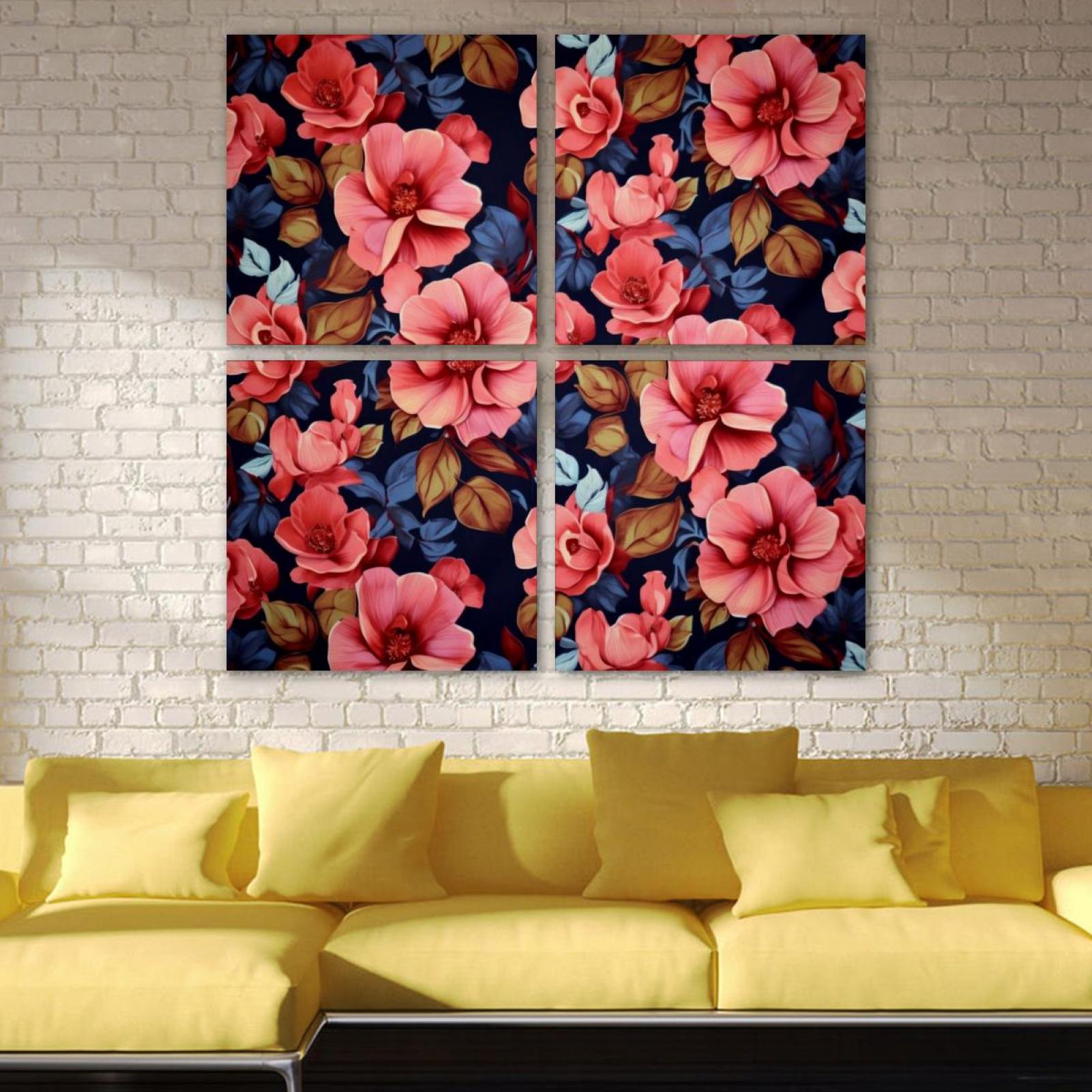 OWNSERIES Floral Pattern Pattern 4PC Frameless Canvas Wall Art ...