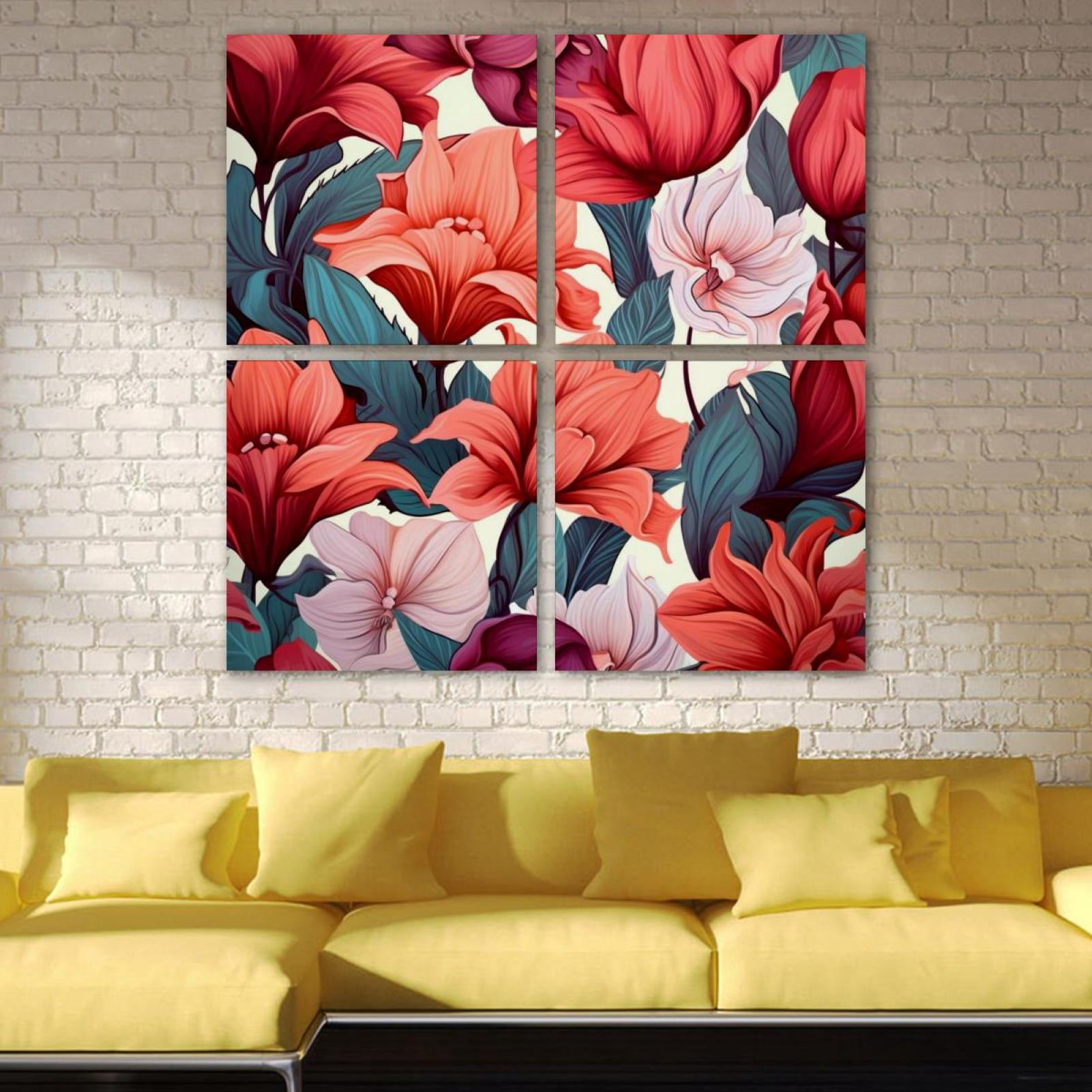 OWNSERIES Floral Pattern Pattern 4PC Frameless Canvas Wall Art ...