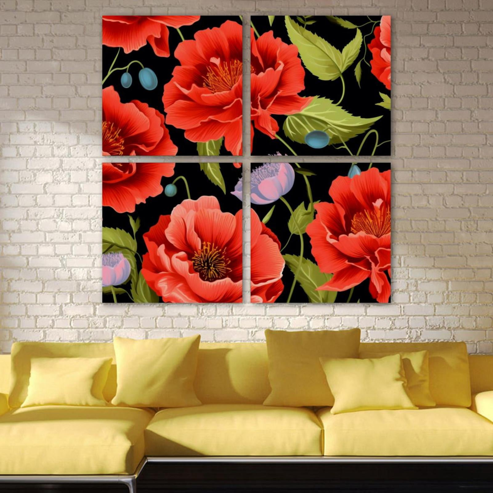 OWNSERIES Floral Pattern Pattern 4PC Frameless Canvas Wall Art ...