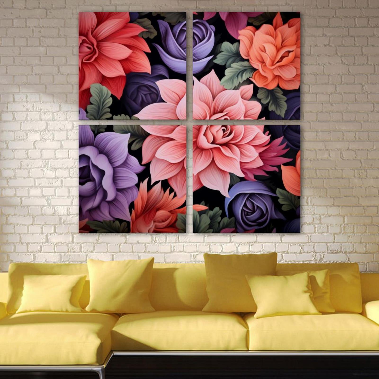 OWNSERIES Floral Pattern Pattern 4PC Frameless Canvas Wall Art ...
