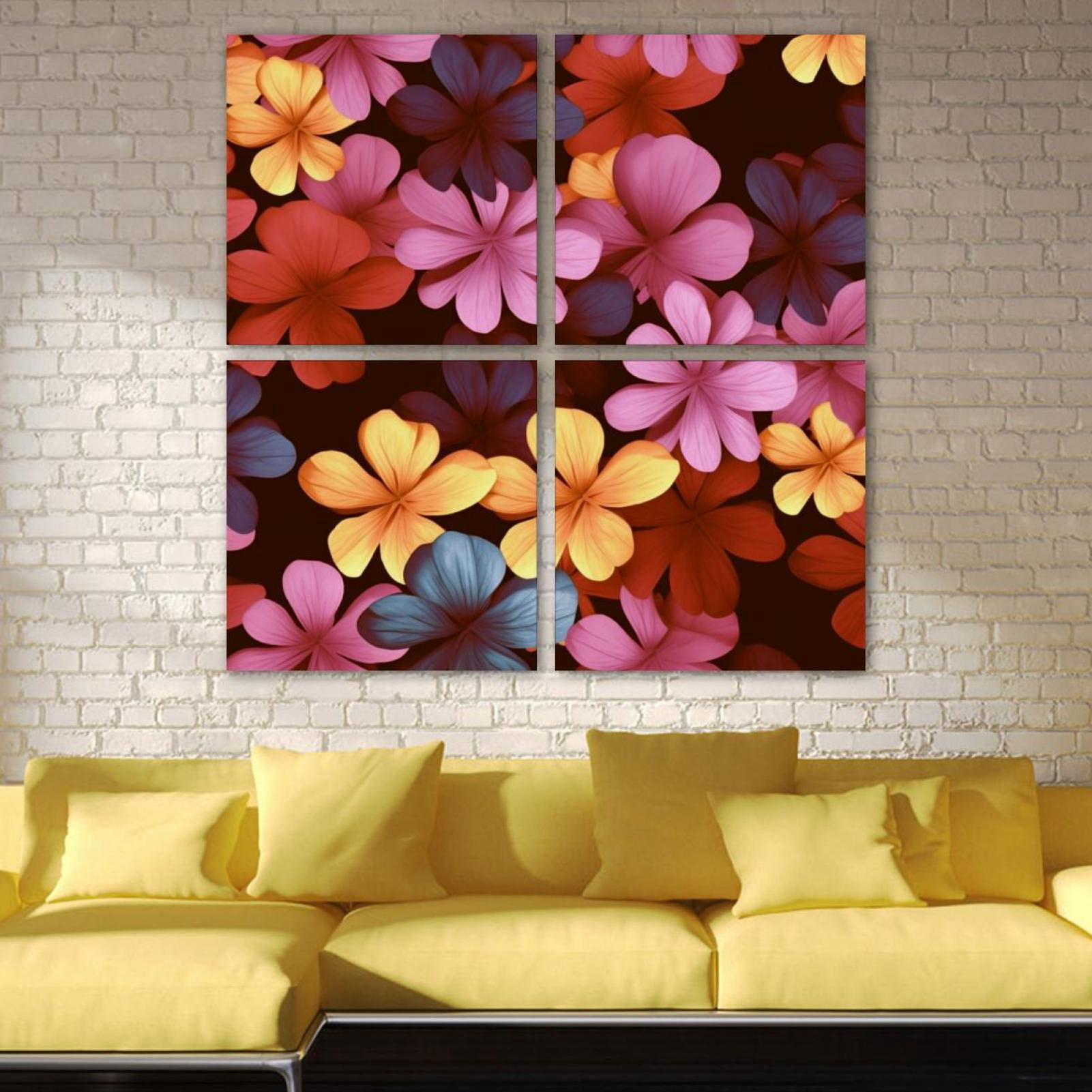OWNSERIES Floral Pattern Pattern 4PC Frameless Canvas Wall Art ...