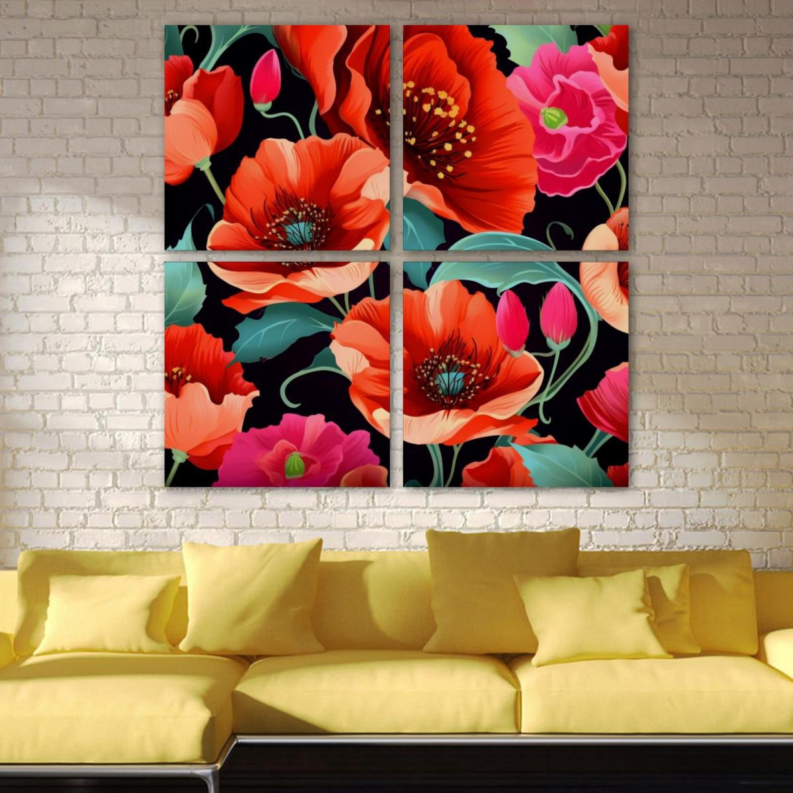 OWNSERIES Floral Pattern Pattern 4PC Frameless Canvas Wall Art ...