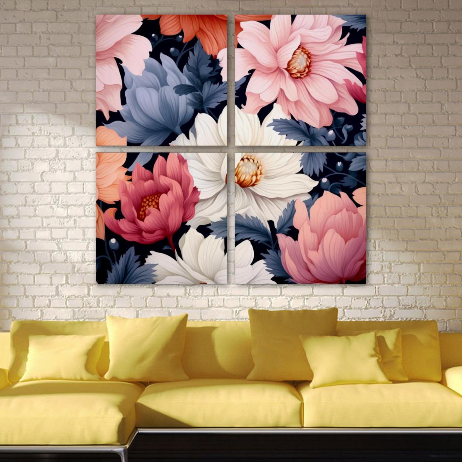 OWNSERIES Floral Pattern Pattern 4PC Frameless Canvas Wall Art ...
