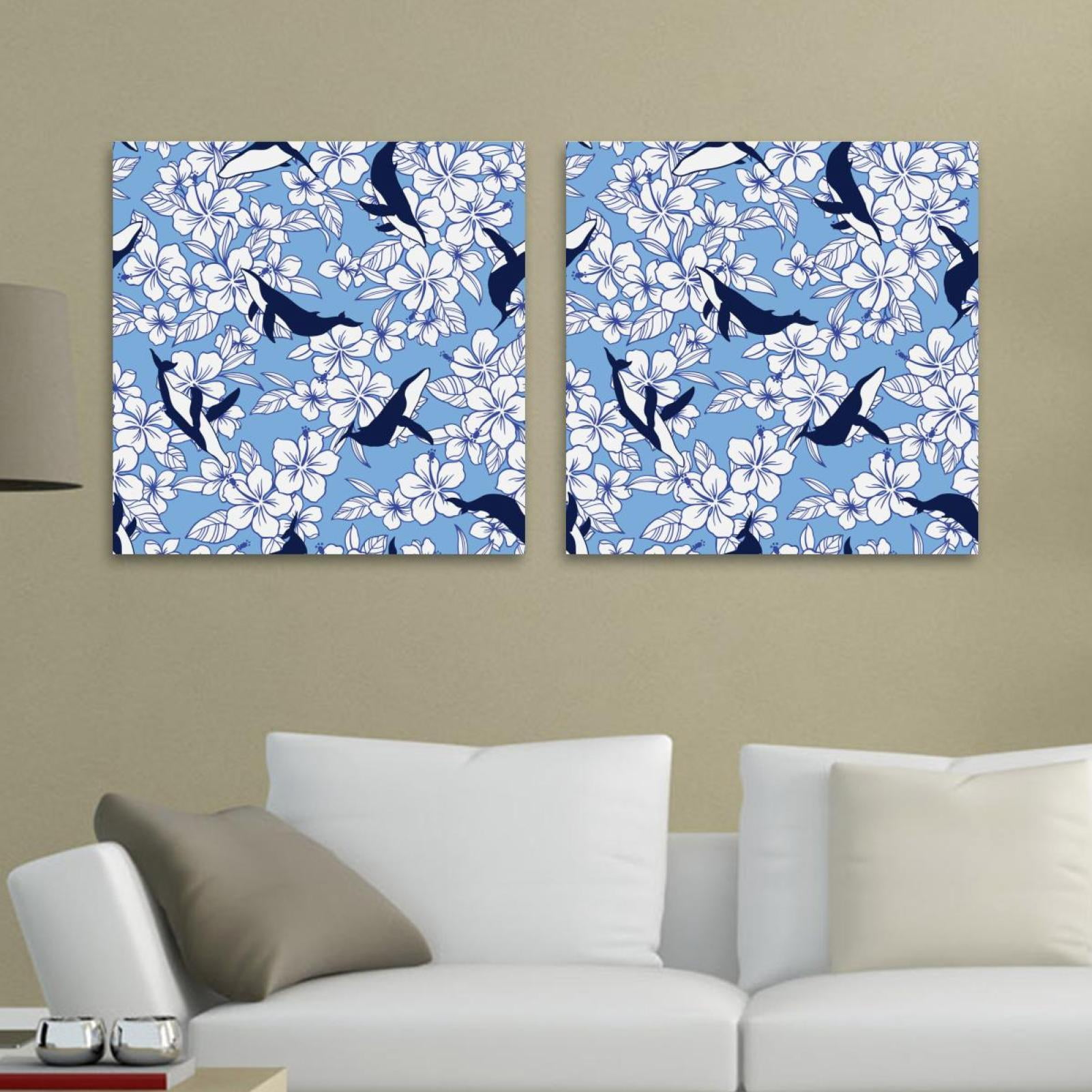 OWNSERIES Flower and Whale Pattern 2PC Canvas Wall Art Paintings for ...