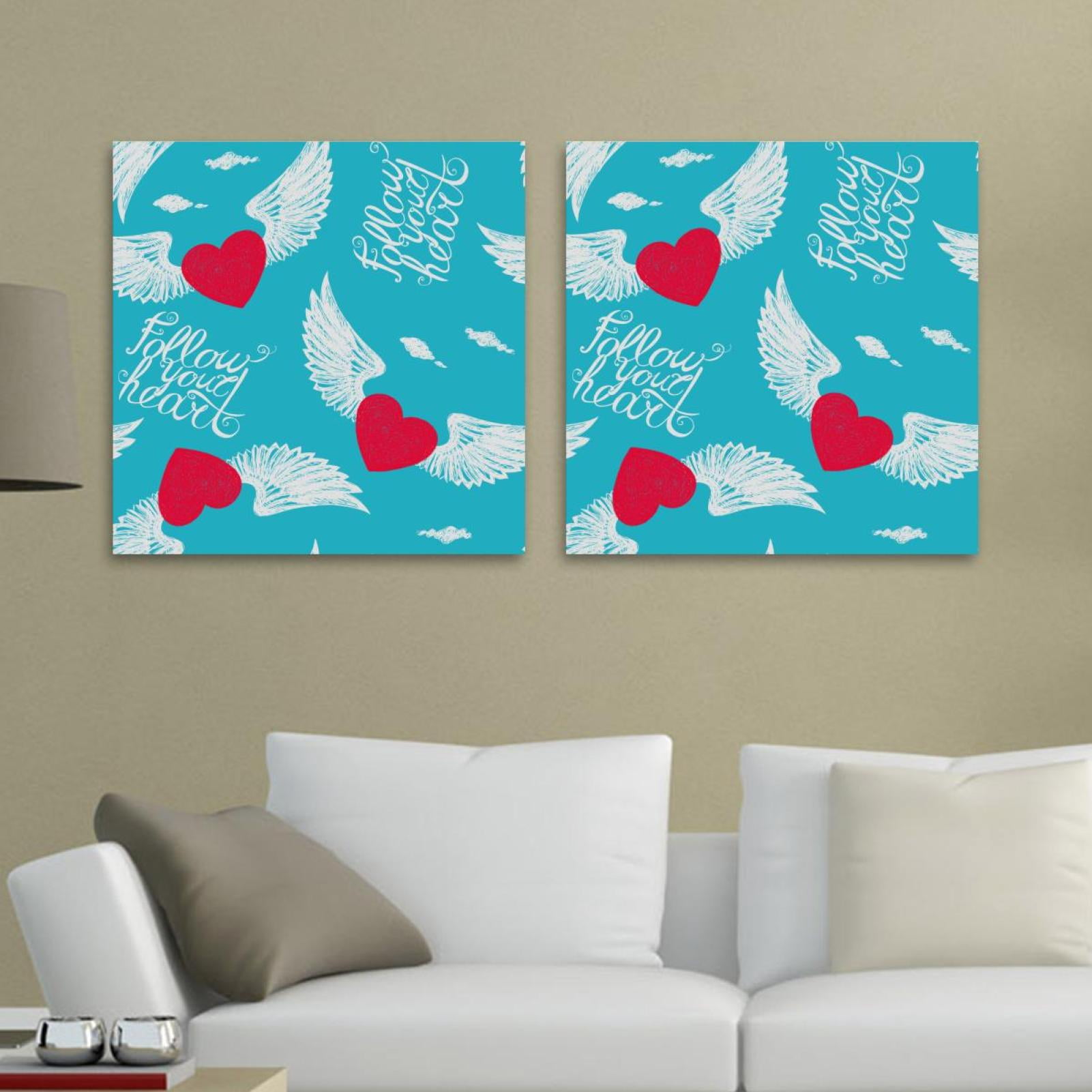 OWNSERIES Follow Your Heart Cute Love Wings Pattern 2PC Canvas Wall Art ...