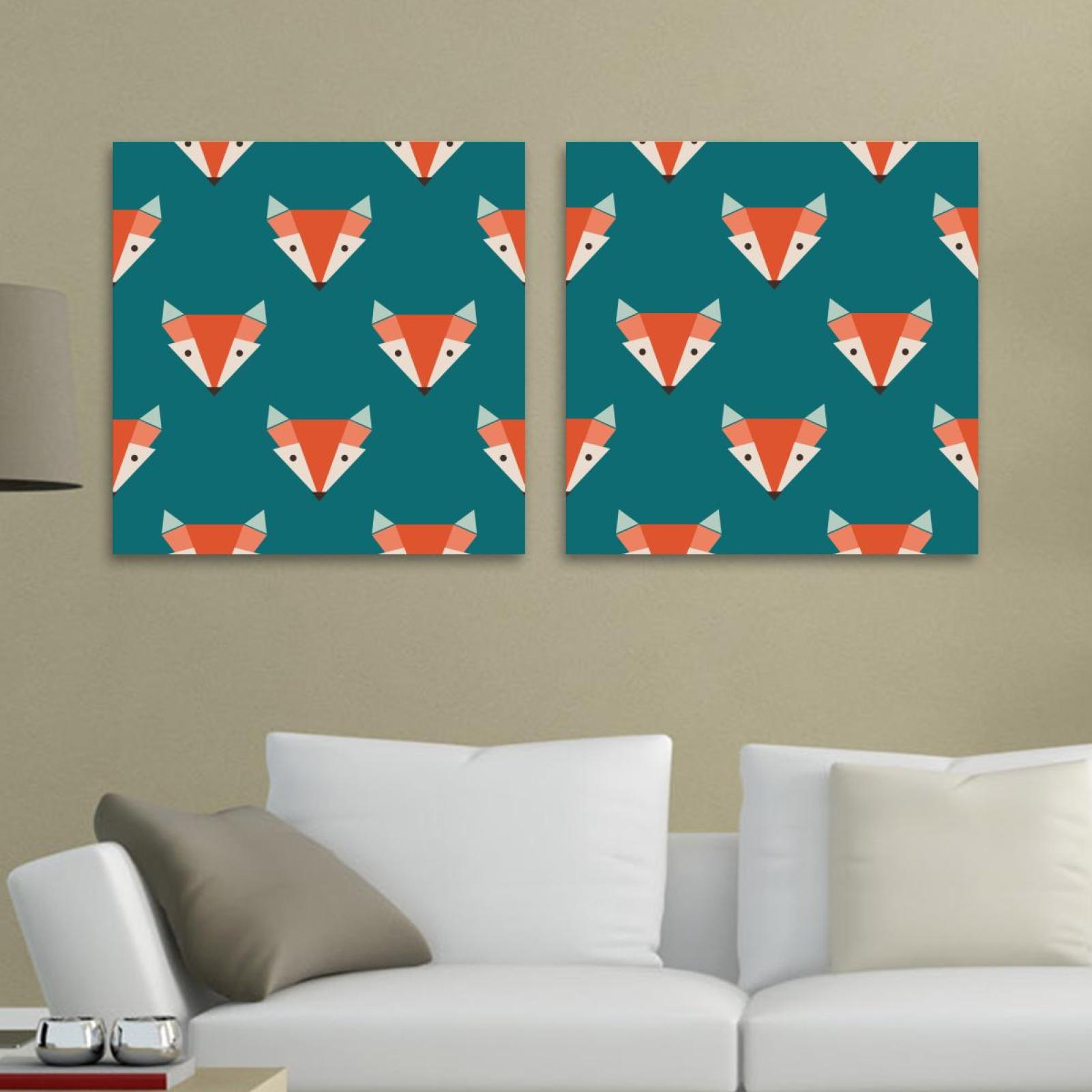 OWNSERIES Foxes Geometric Pattern 2PC Canvas Wall Art Paintings for ...