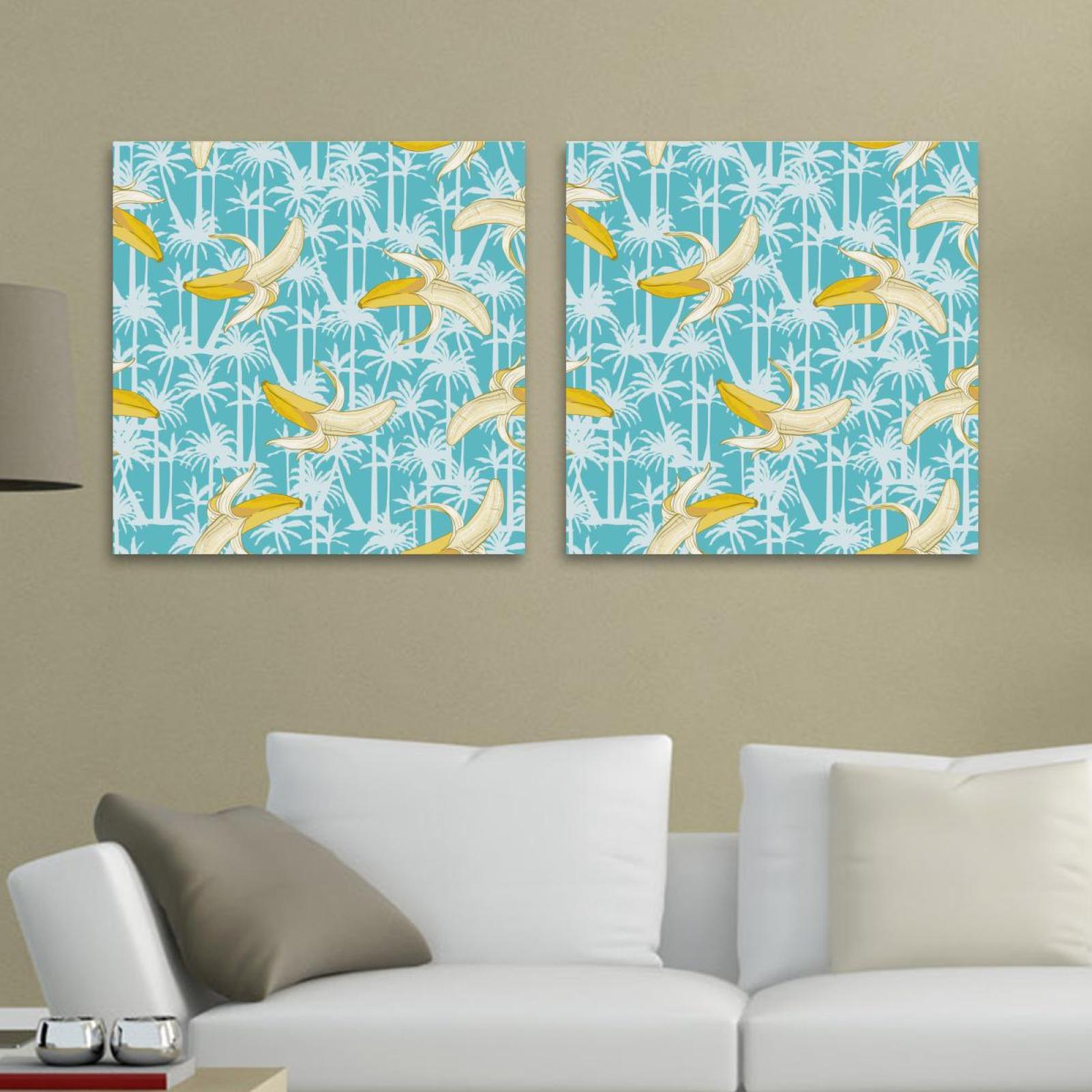 OWNSERIES Fruit Banana Tropical Plam Tree Blue Pattern 2PC Canvas Wall ...