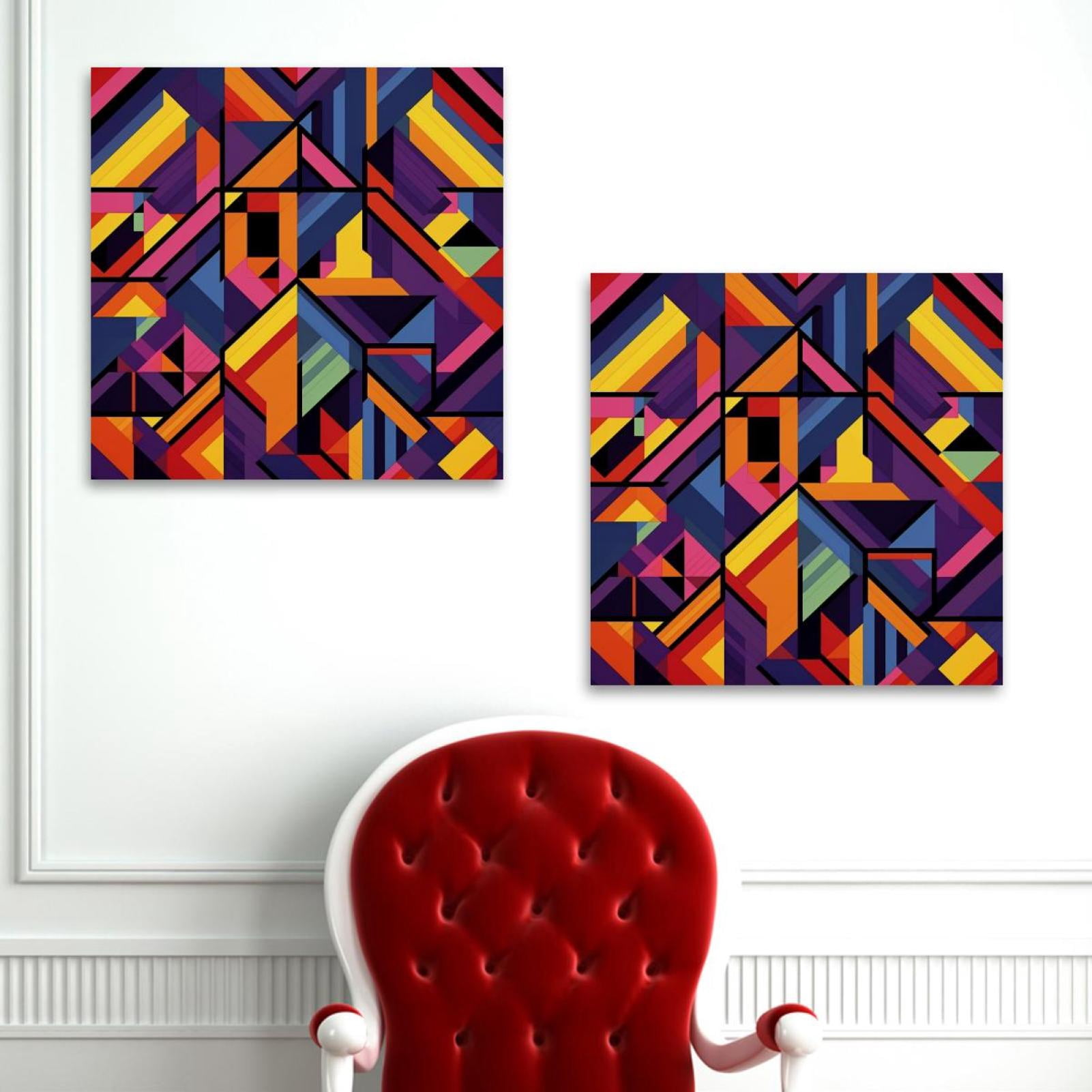 OWNSERIES Geometric Cube Pattern 2PC Canvas Wall Art Paintings for ...