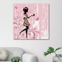 OWNSERIES Girl Flowers Pink Pattern Canvas Wall Art Paintings for Living Room Canvas Frameless Print Wall Artworks Bedroom Decoration
