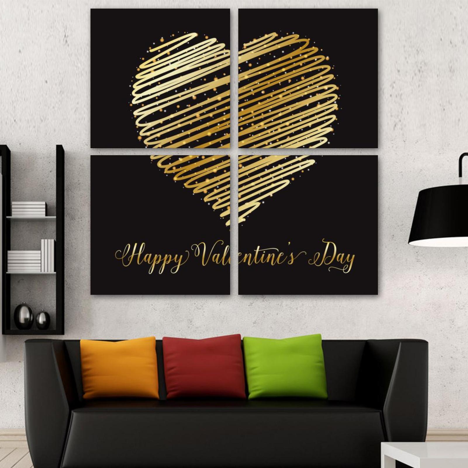 OWNSERIES Gold Heart Black Pattern 4PC Frameless Canvas Wall Art ...