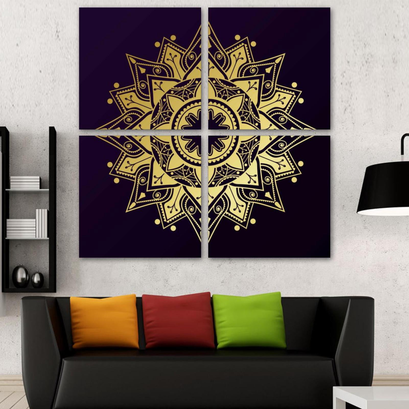 OWNSERIES Golden Mandala Floral Pattern 4PC Frameless Canvas Wall Art ...