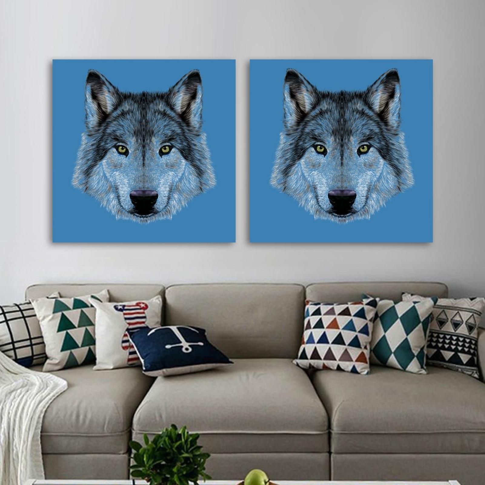 OWNSERIES Gray Wolf Pattern 2PC Canvas Wall Art Paintings for Living ...