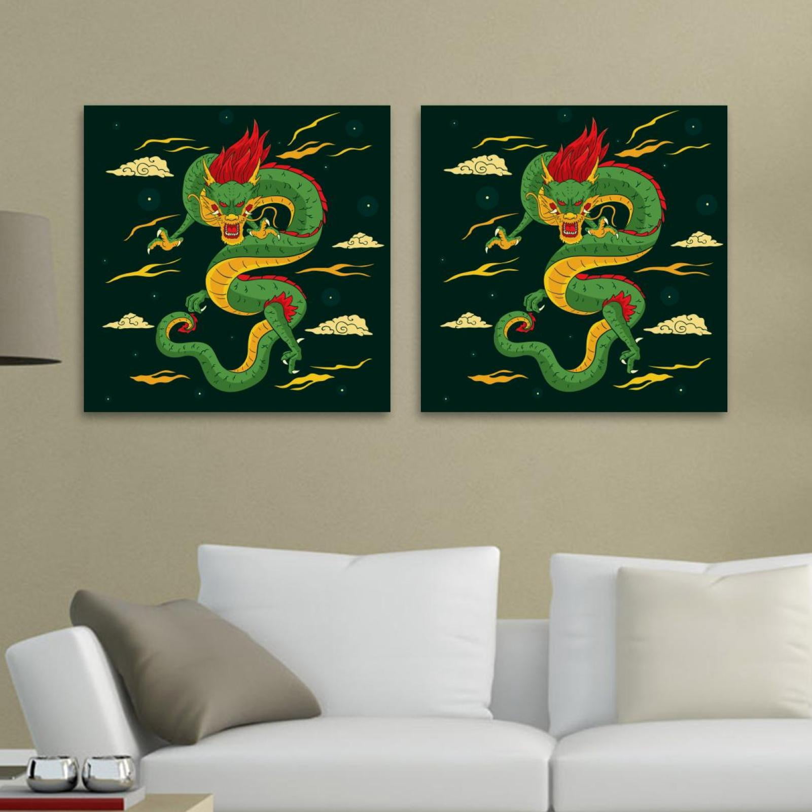 OWNSERIES Green Chinese Dragon Pattern 2PC Canvas Wall Art Paintings ...