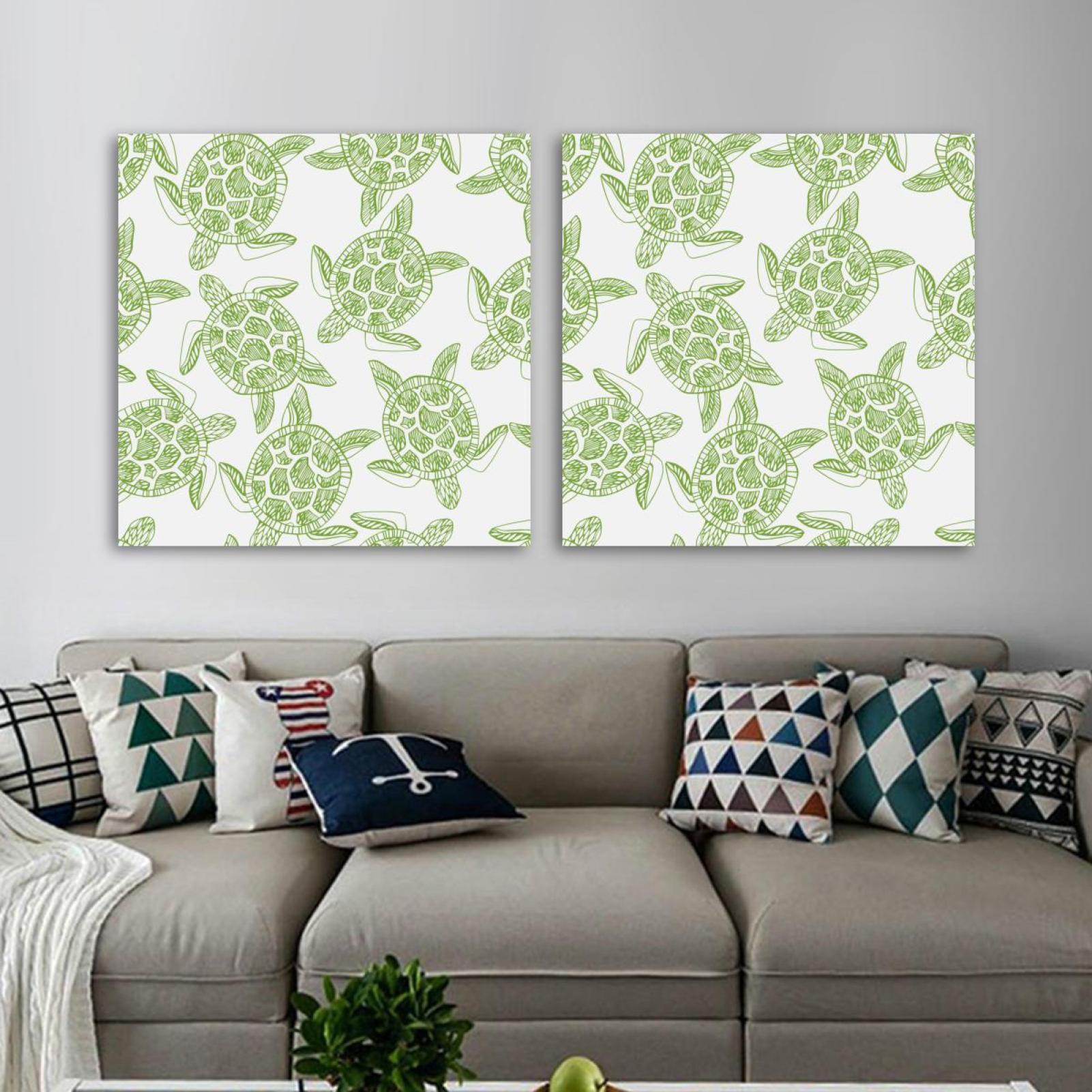 OWNSERIES Green Sea Turtles Pattern 2PC Canvas Wall Art Paintings for