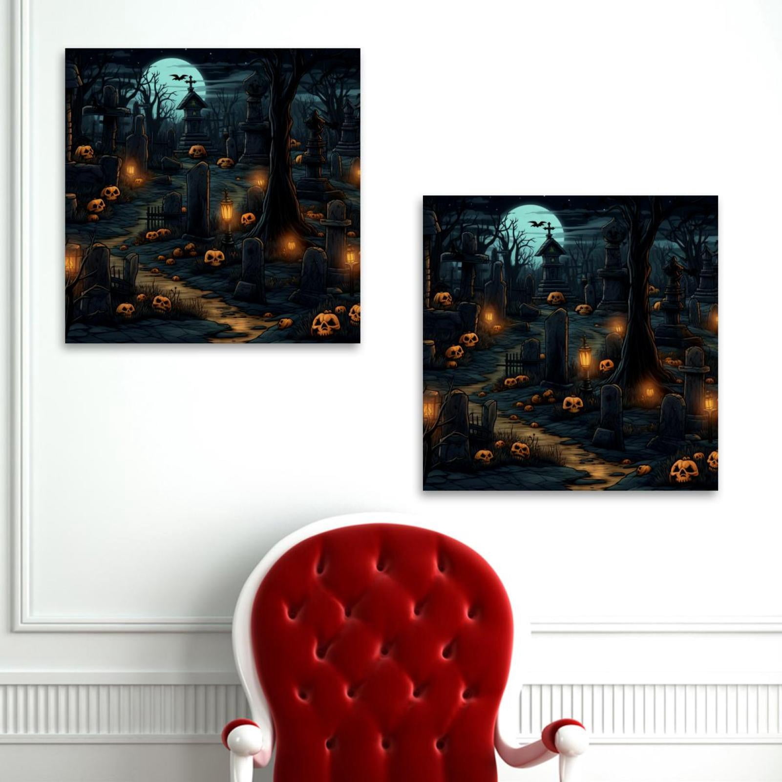 OWNSERIES Halloween Graveyard Pattern 2PC Canvas Wall Art Paintings for ...