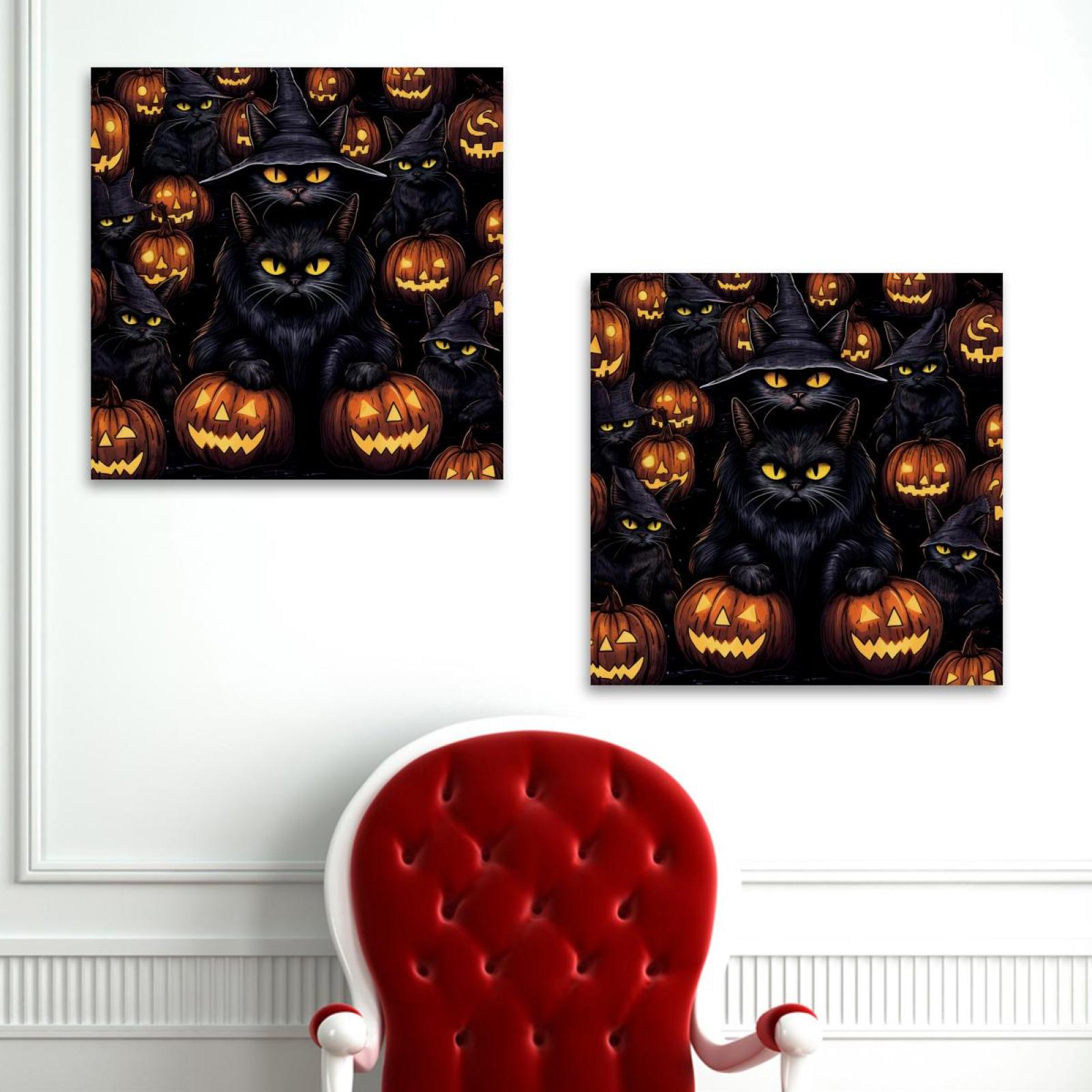 OWNSERIES Halloween Jacko'lantern and Cat Pattern 2PC Canvas Wall Art