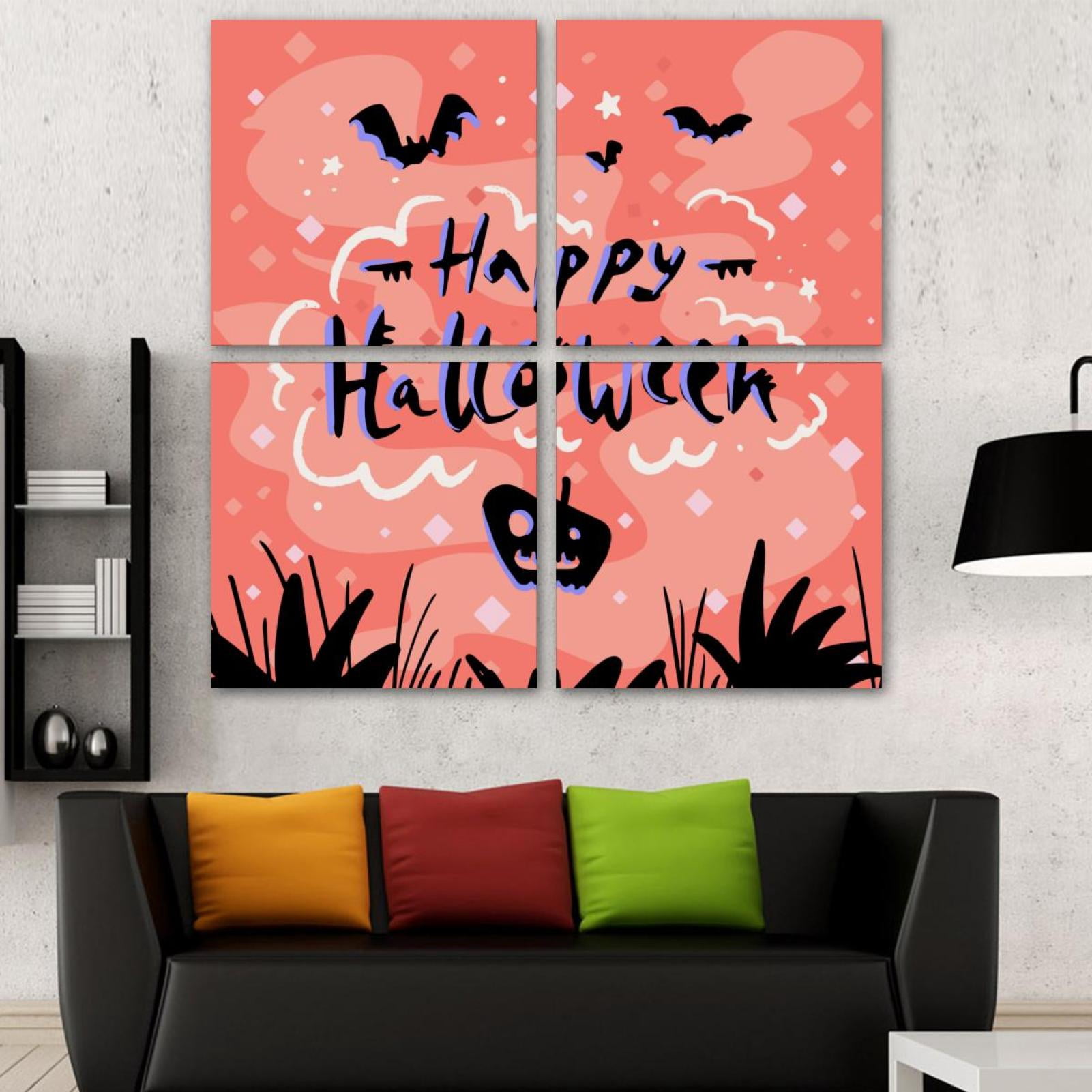 OWNSERIES Halloween Pink Pattern 4PC Frameless Canvas Wall Art ...