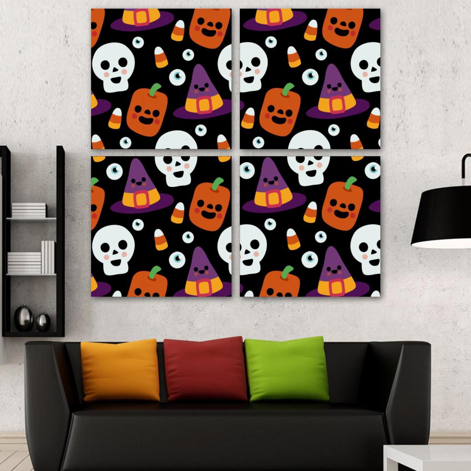 OWNSERIES Halloween Skull Black Pattern 4PC Frameless Canvas Wall Art ...