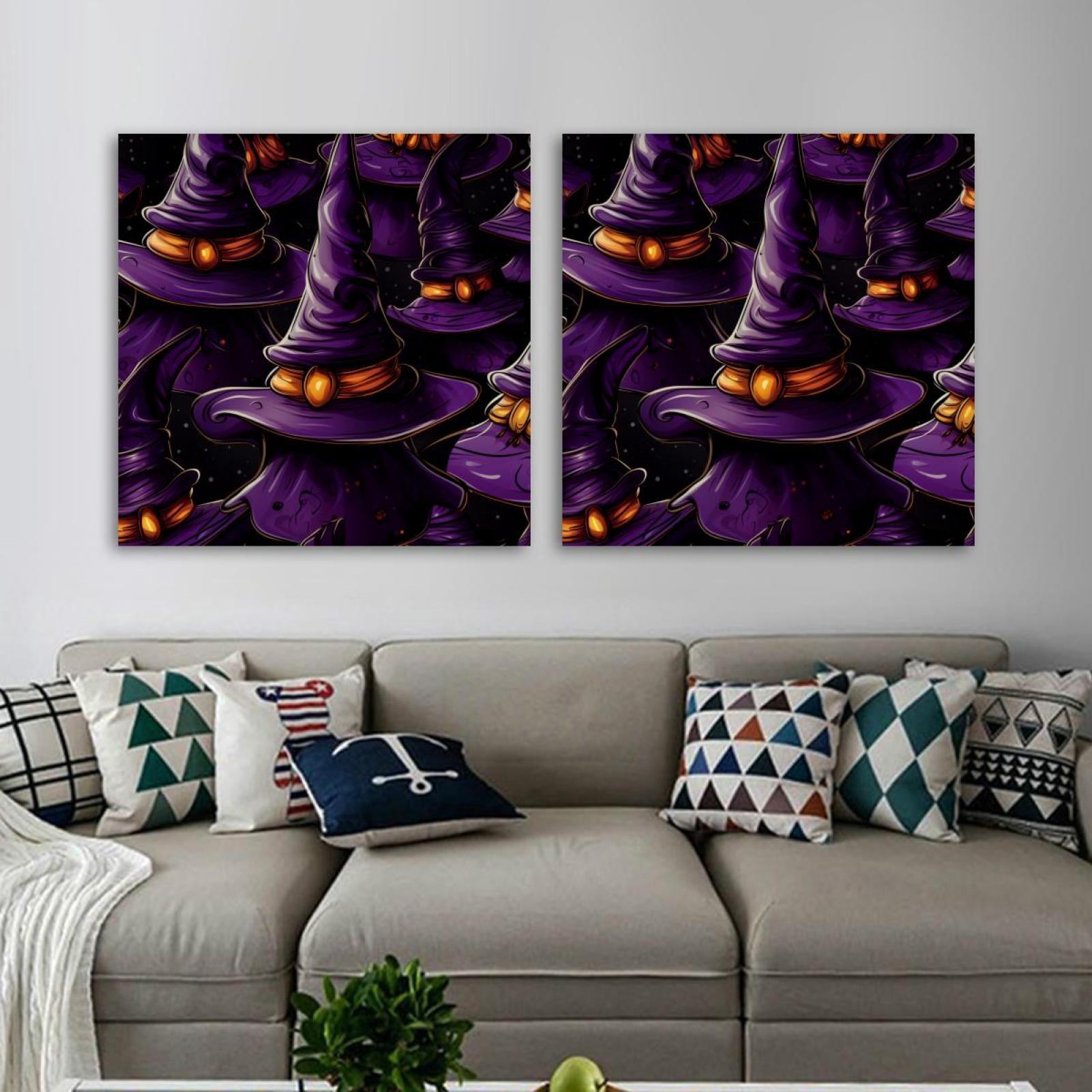 OWNSERIES Halloween Witch Hat Pattern 2PC Canvas Wall Art Paintings for ...