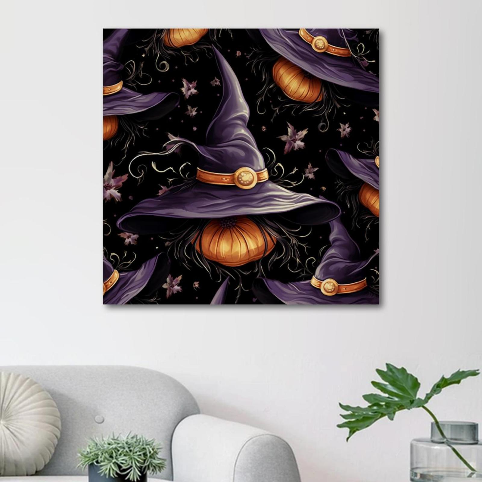 OWNSERIES Halloween Witch Hat Pattern Canvas Wall Art Paintings for