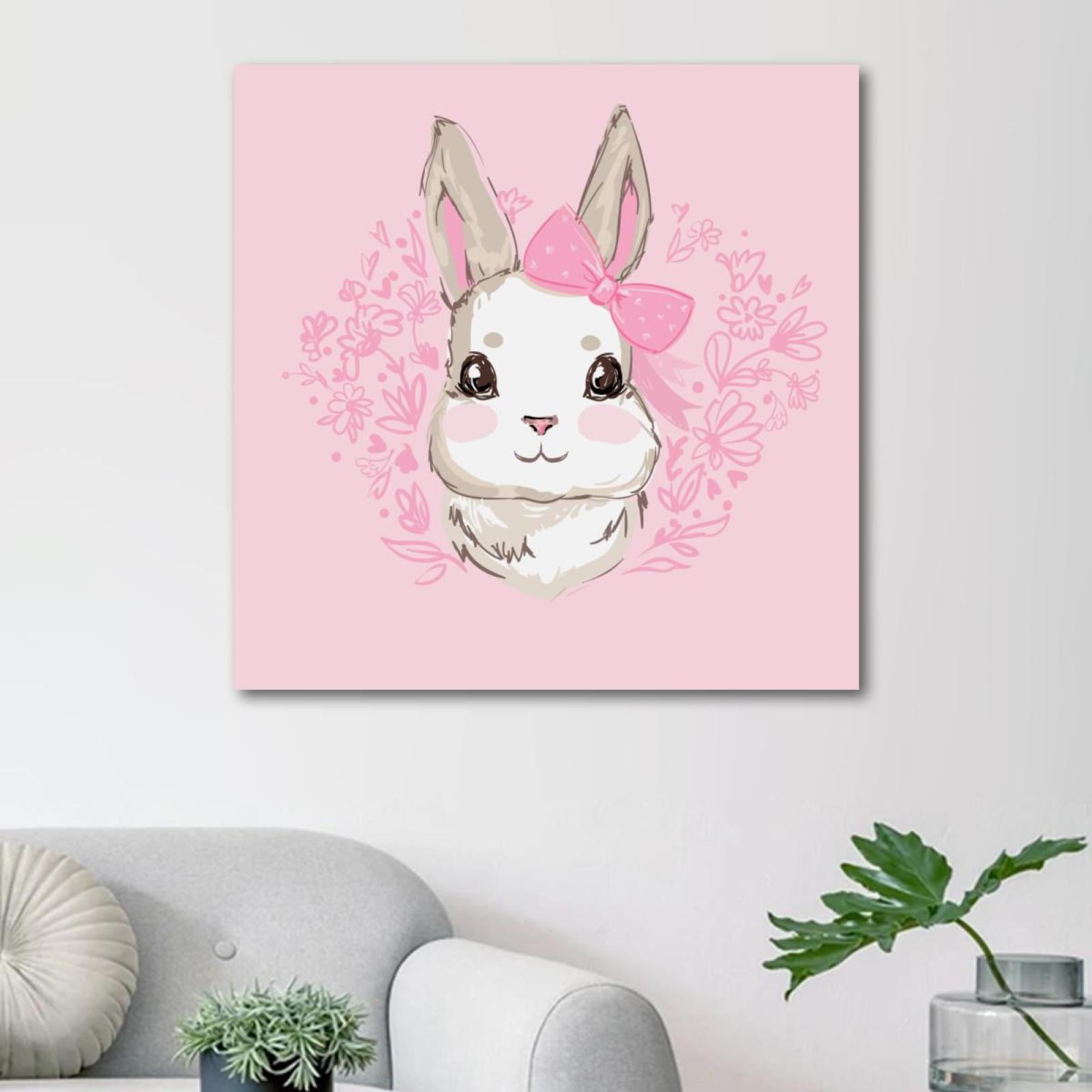 OWNSERIES Hand Draw Pink Eater Bunny Rabbit Pattern Canvas Wall Art ...