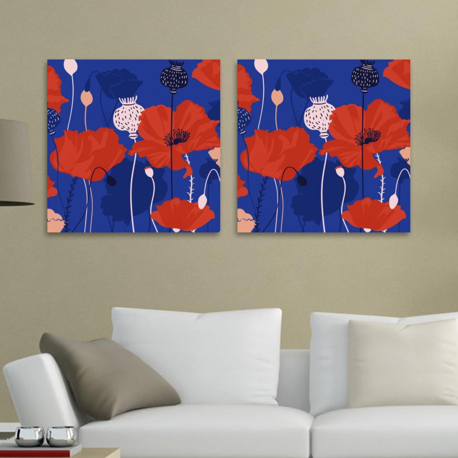 OWNSERIES Hand Drawn Abstract Floral Poppy Pattern 2PC Canvas Wall Art ...
