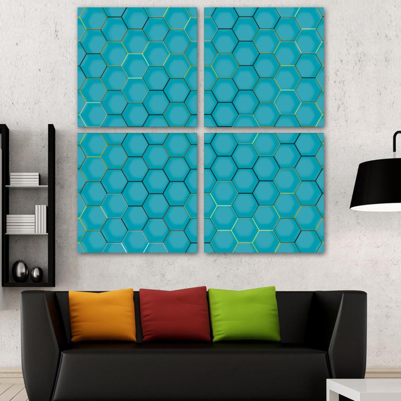 OWNSERIES Hexagon Geometric Texture Blue Pattern 4PC Frameless Canvas ...