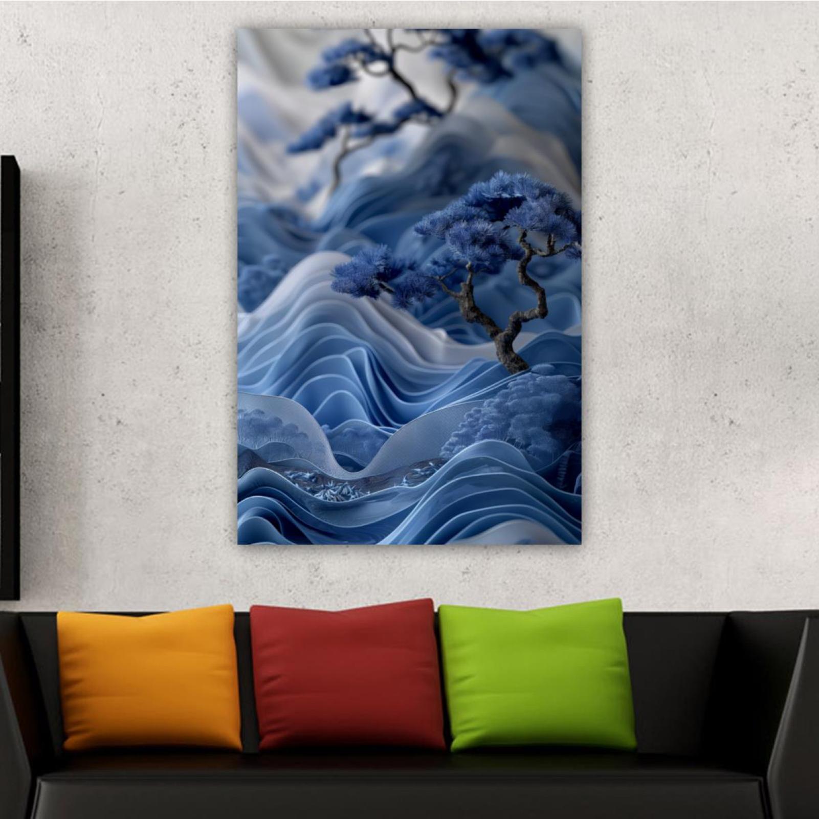 OWNSERIES Home Decor Blue Silk Embroidery Pattern Canvas Wall Art ...
