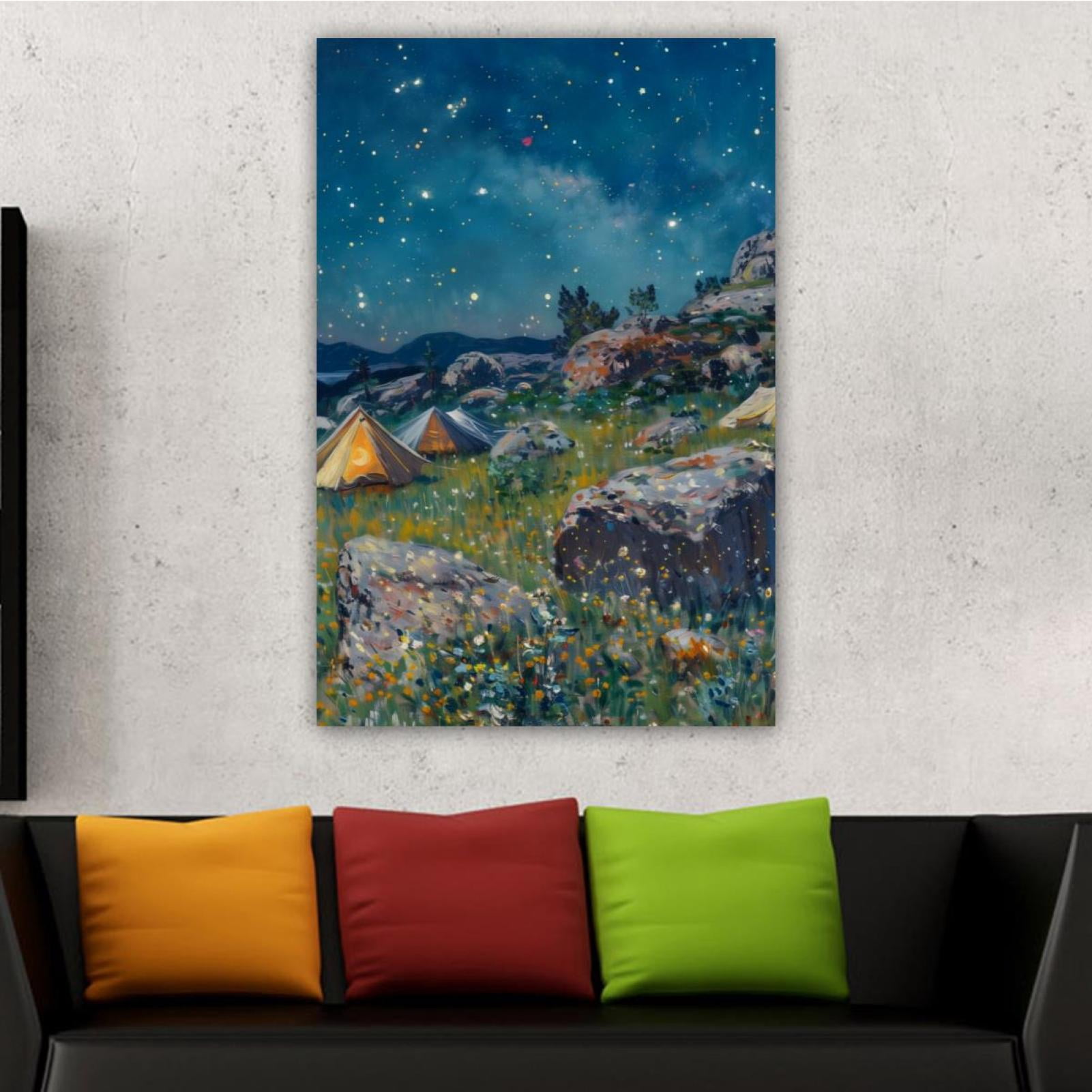 OWNSERIES Home Decor Camping under the Moon Pattern Canvas Wall Art ...