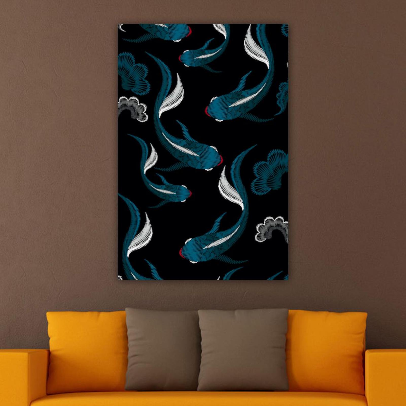 OWNSERIES Home Decor Chinese Dark Blue Fishes Cloud Pattern Canvas Wall ...
