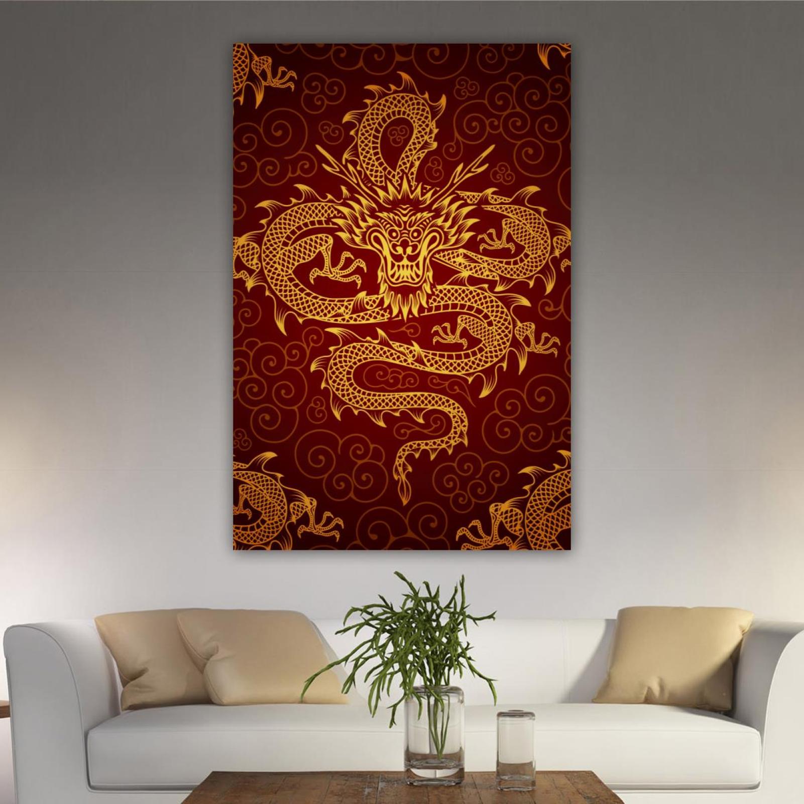 OWNSERIES Home Decor Chinese Gold Dragon Red Classic Pattern Canvas ...