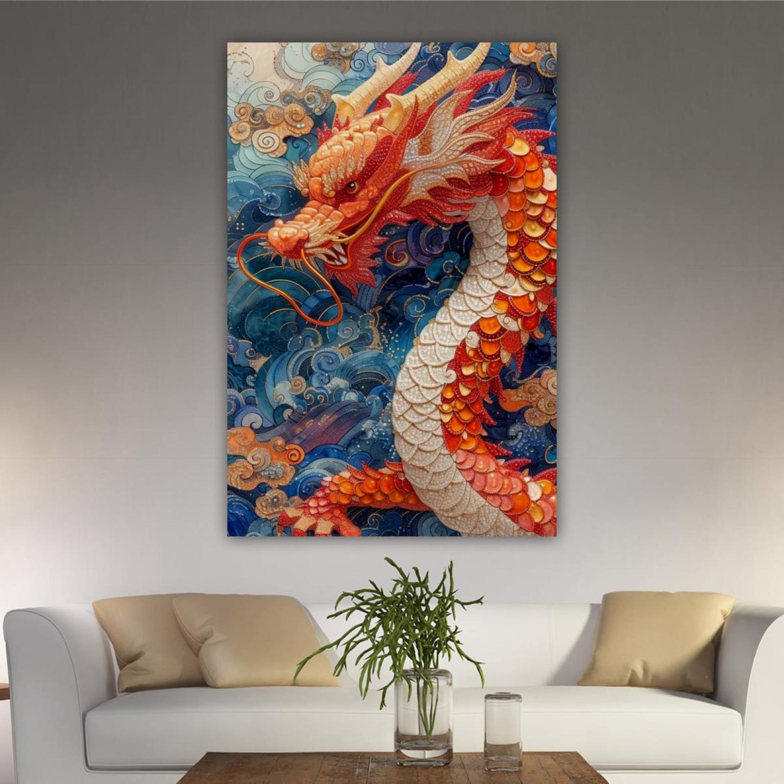 OWNSERIES Home Decor Colorful Dragon Pattern Canvas Wall Art Paintings ...
