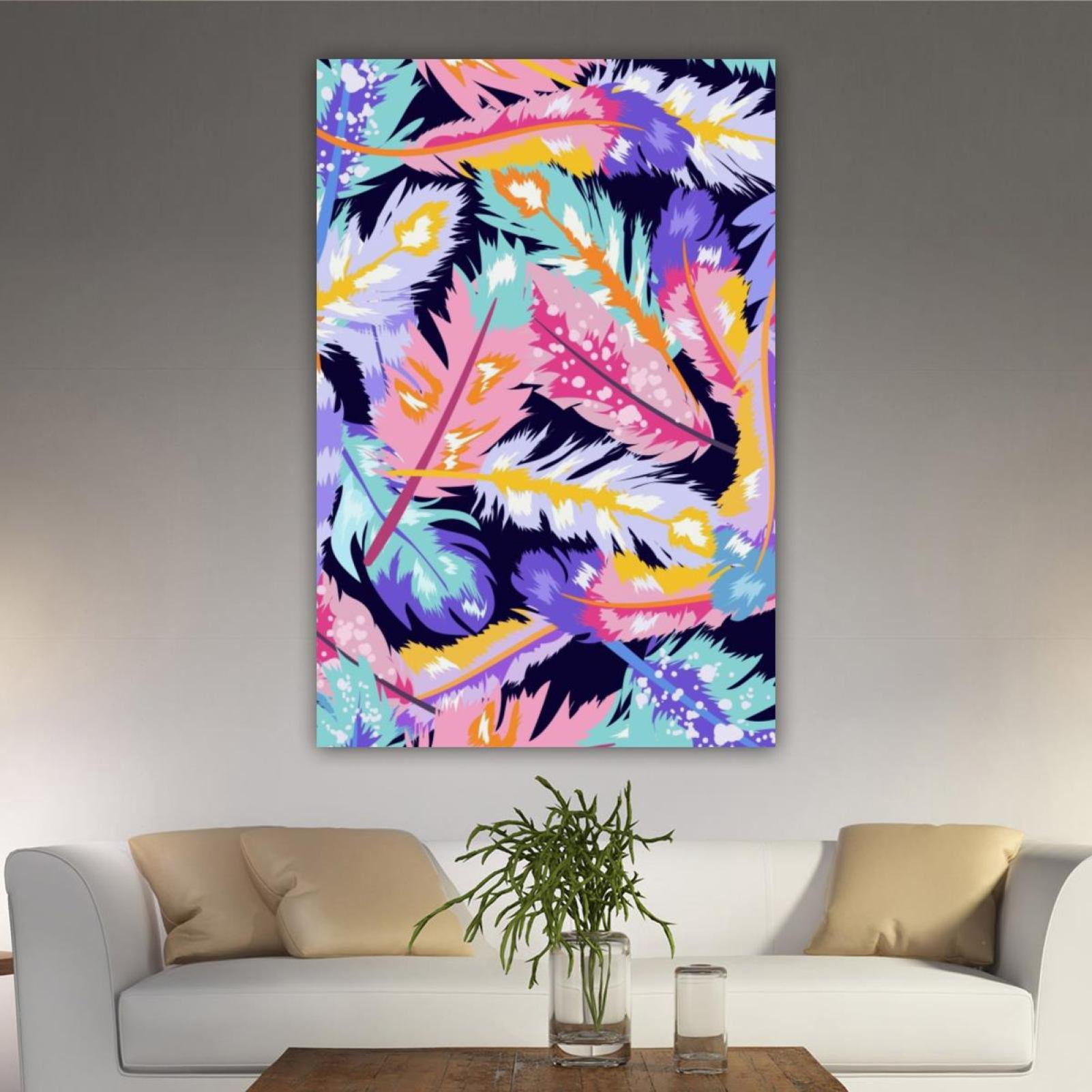 OWNSERIES Home Decor Colorful Feather Pattern Pattern Canvas Wall Art ...