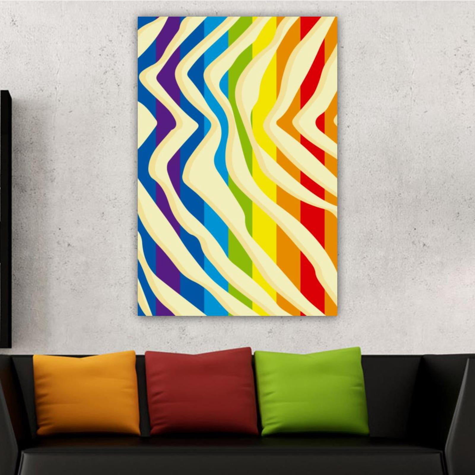 OWNSERIES Home Decor Colourful Rainbow Stripes Wave Pattern Canvas Wall ...