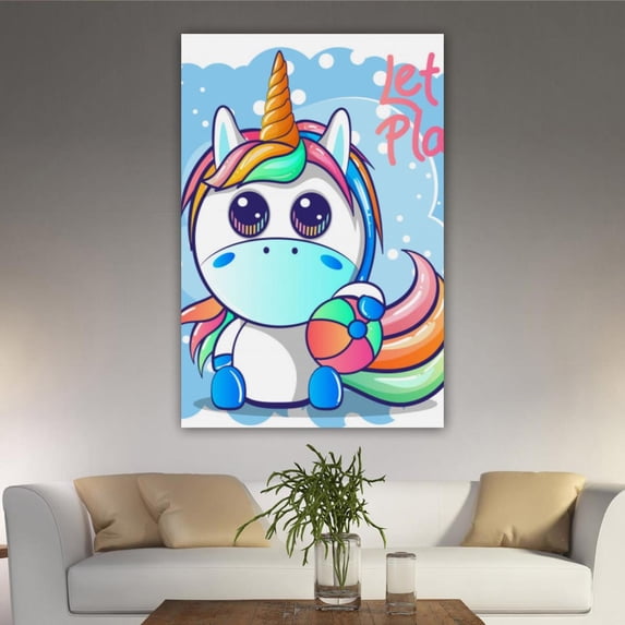 OWNSERIES Home Decor Cute Baby Unicorn Pattern Canvas Wall Art Paintings for Living Room - Canvas Framed Print Wall Artworks Ship From US Warehouse