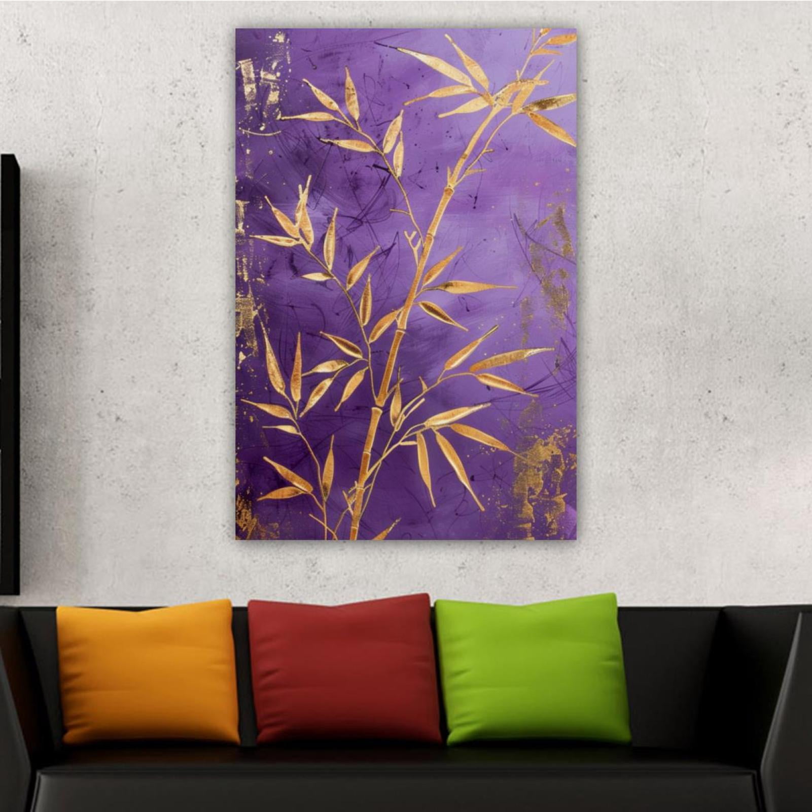 OWNSERIES Home Decor Golden Bamboo on Purple Background Pattern Canvas ...