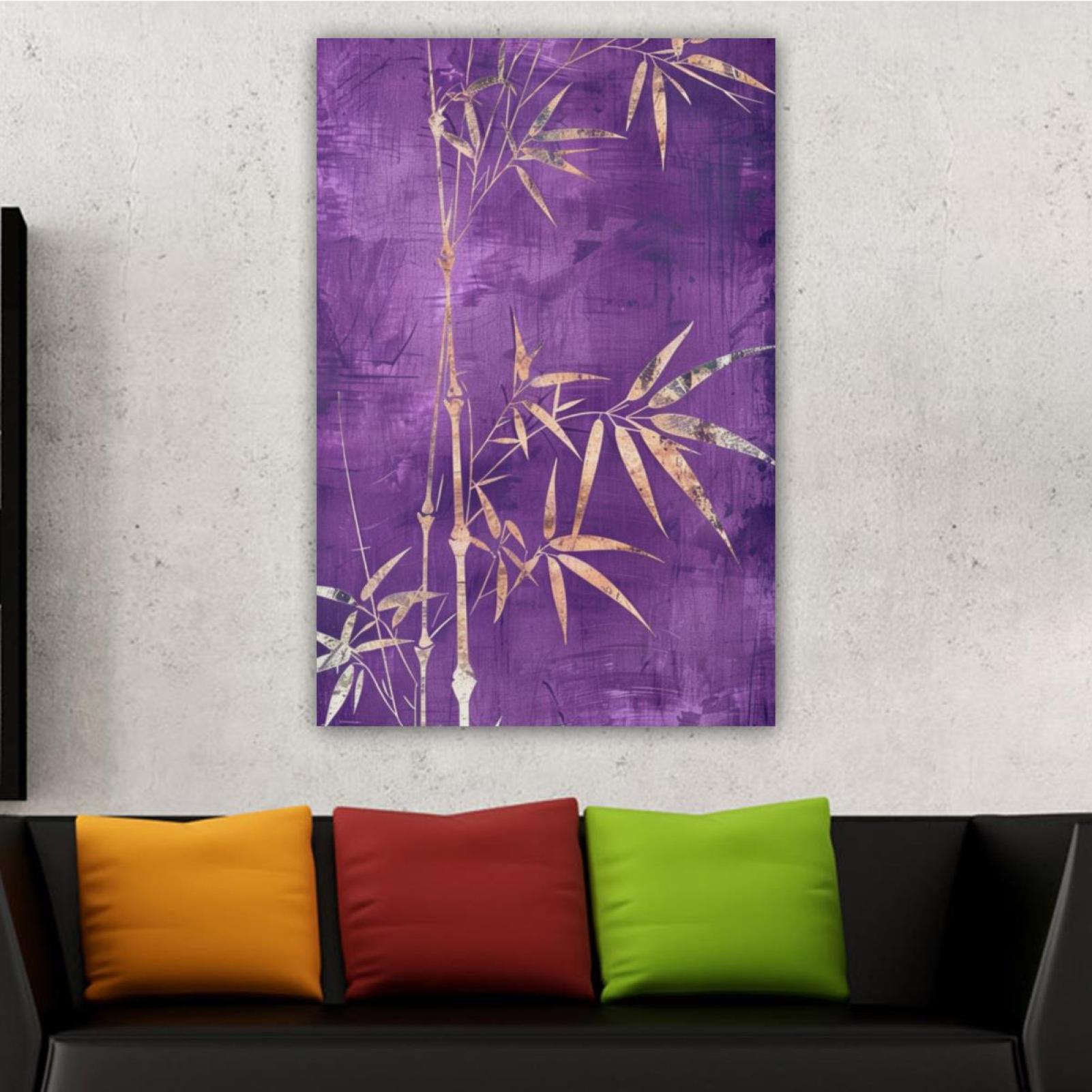 OWNSERIES Home Decor Golden Bamboo on Purple Background Pattern Canvas ...