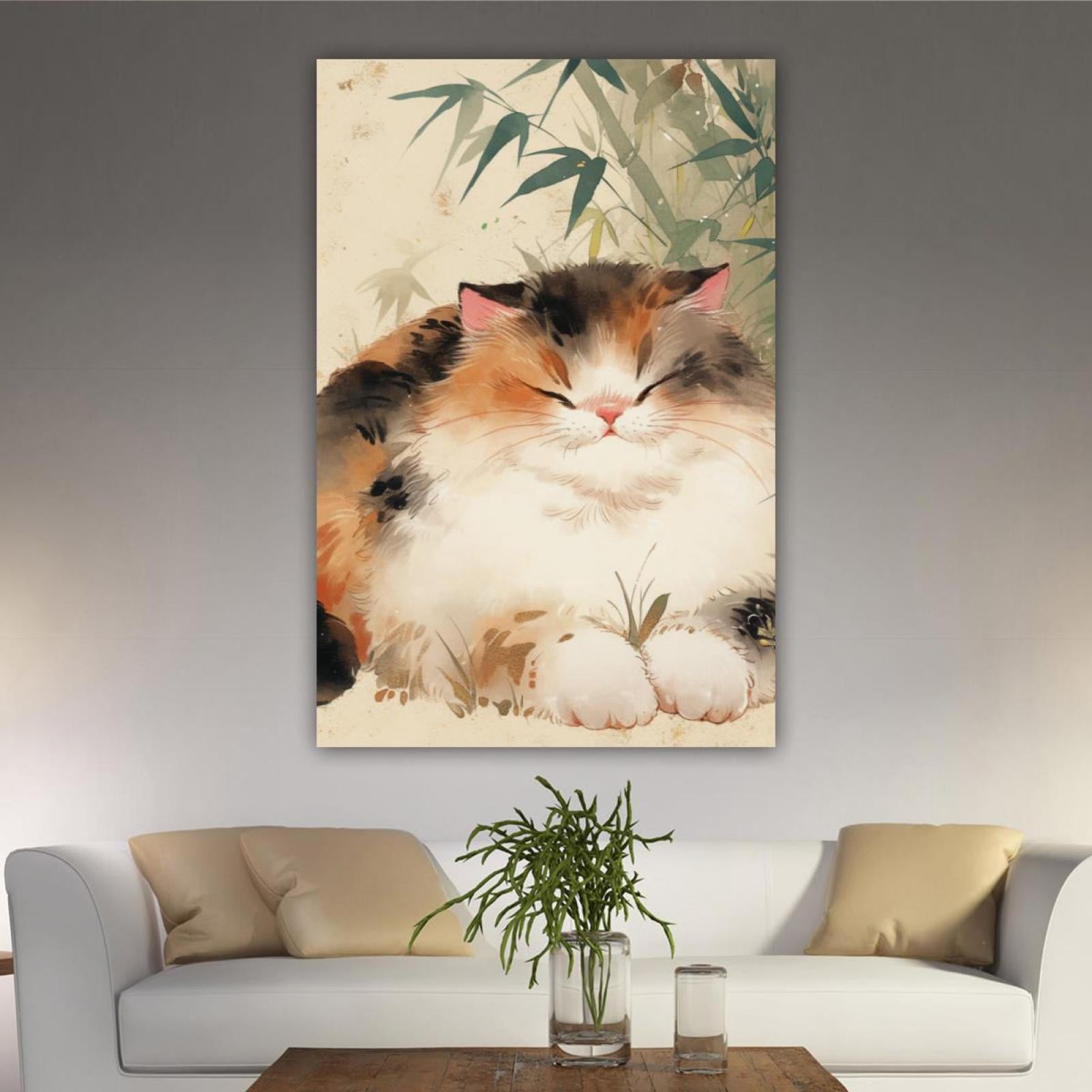 OWNSERIES Home Decor Ink Painting Style Cat Canvas Wall Art Paintings ...